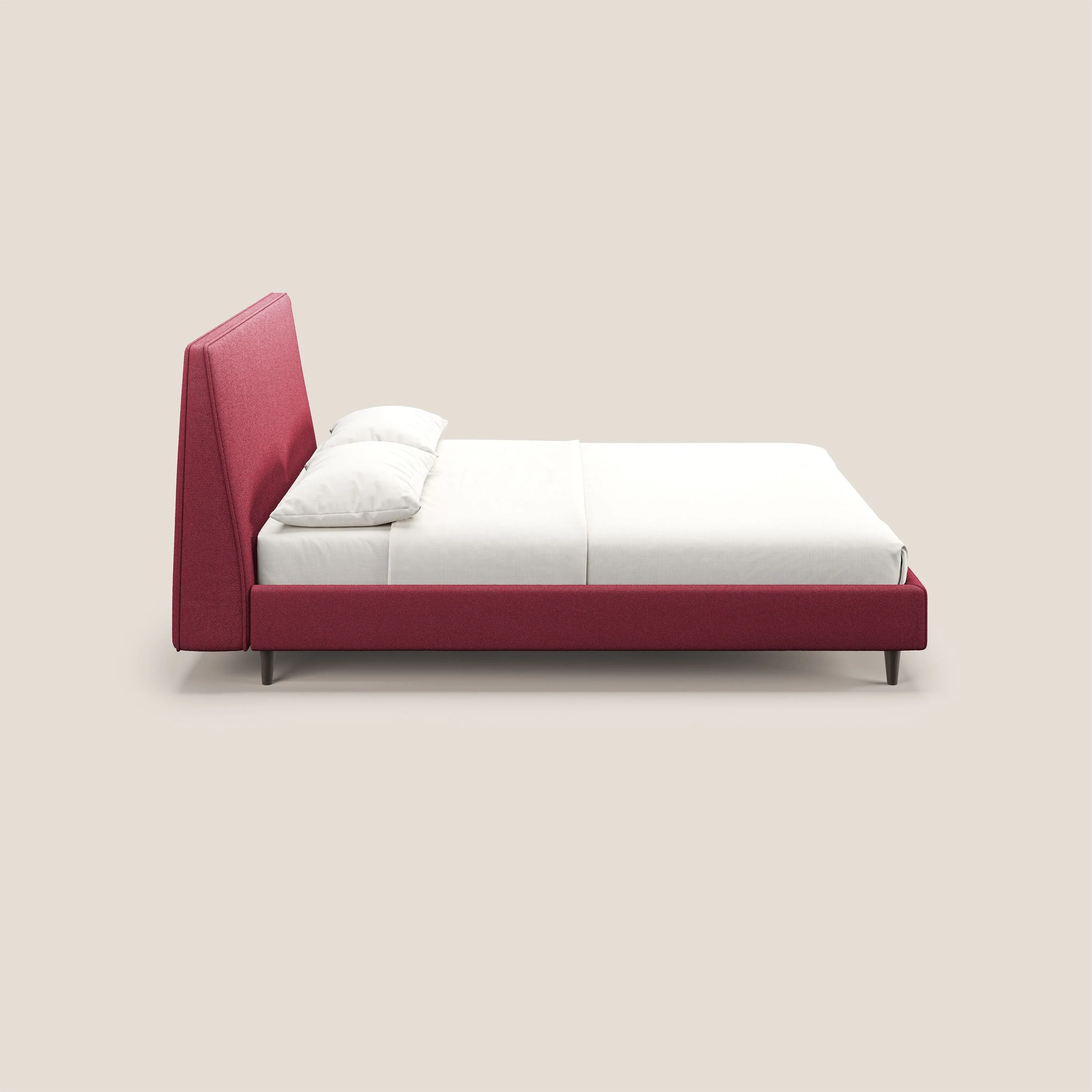 Dorotea lit rembourré avec pieds bois et tissu bouclette douce imperméable T07 rouge - Image 5
