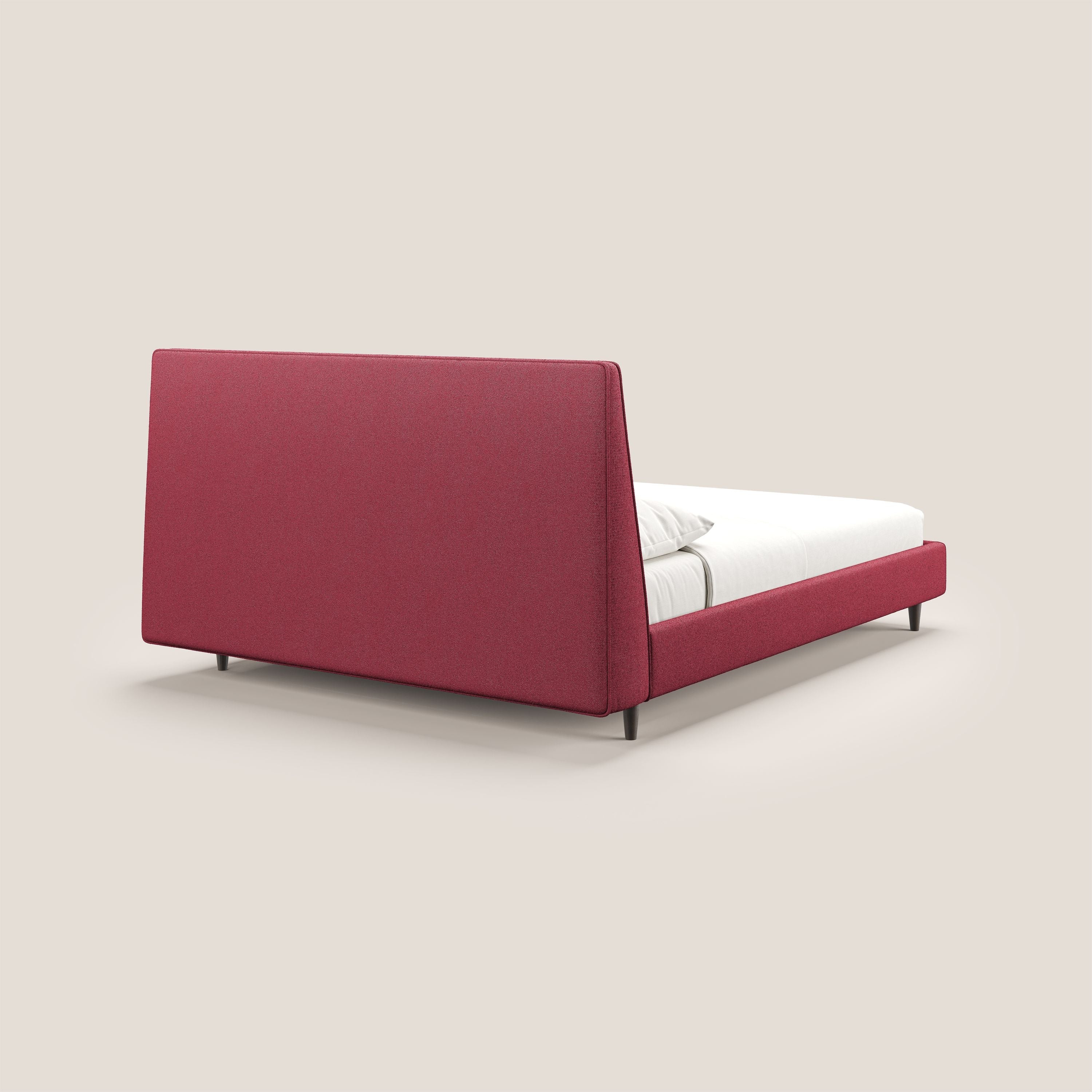 Dorotea lit rembourré avec pieds bois et tissu bouclette douce imperméable T07 rouge - Image 6