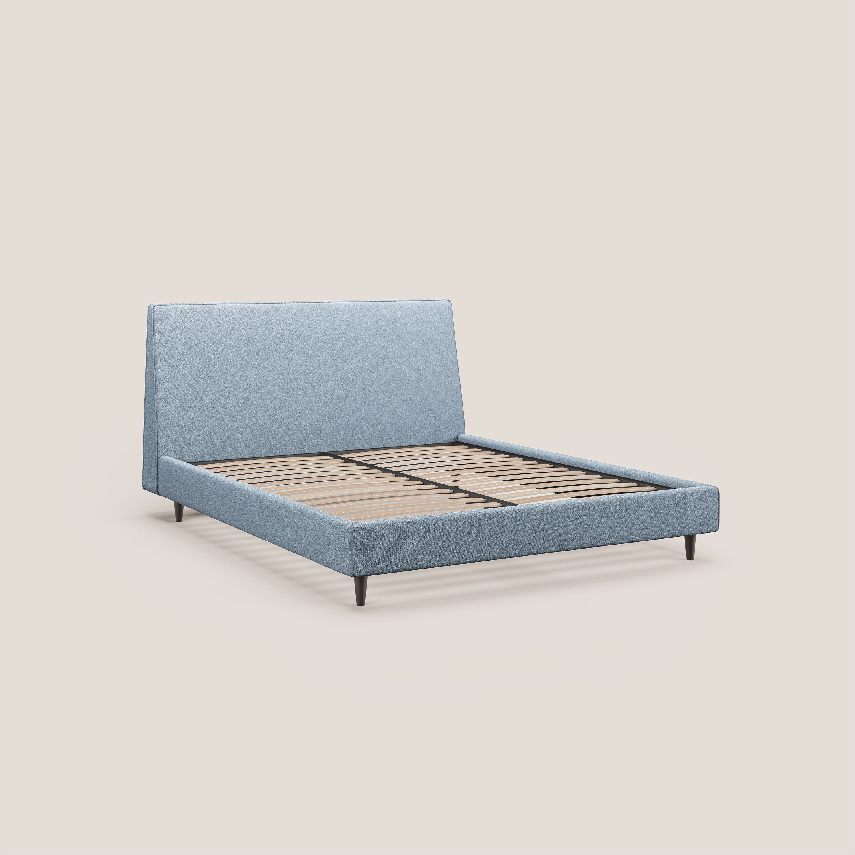 Dorotea lit rembourré avec pieds bois et tissu bouclette douce imperméable T07 sucre glace - Image 4