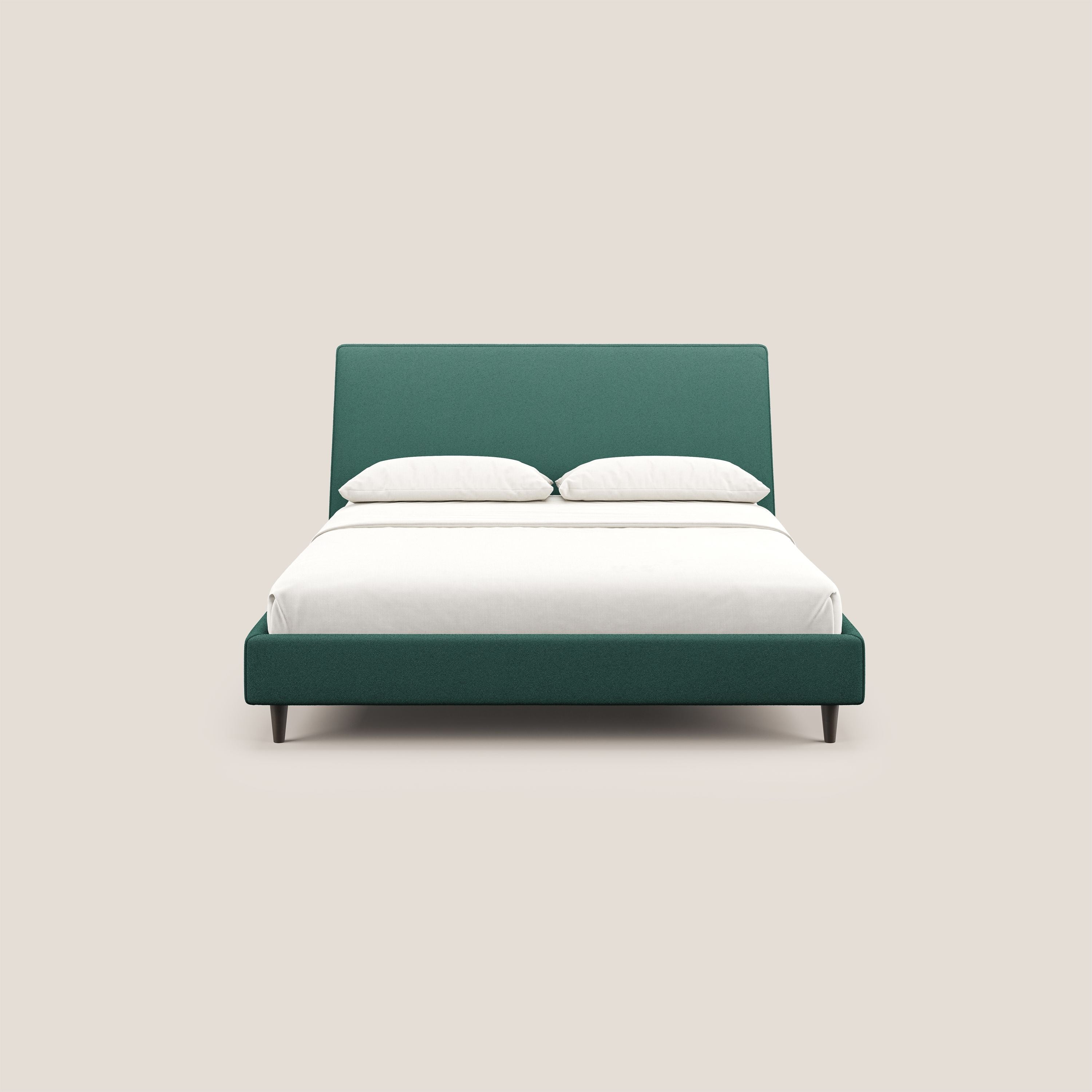 Dorotea lit rembourré avec pieds bois et tissu bouclette douce imperméable T07 vert - Image 2