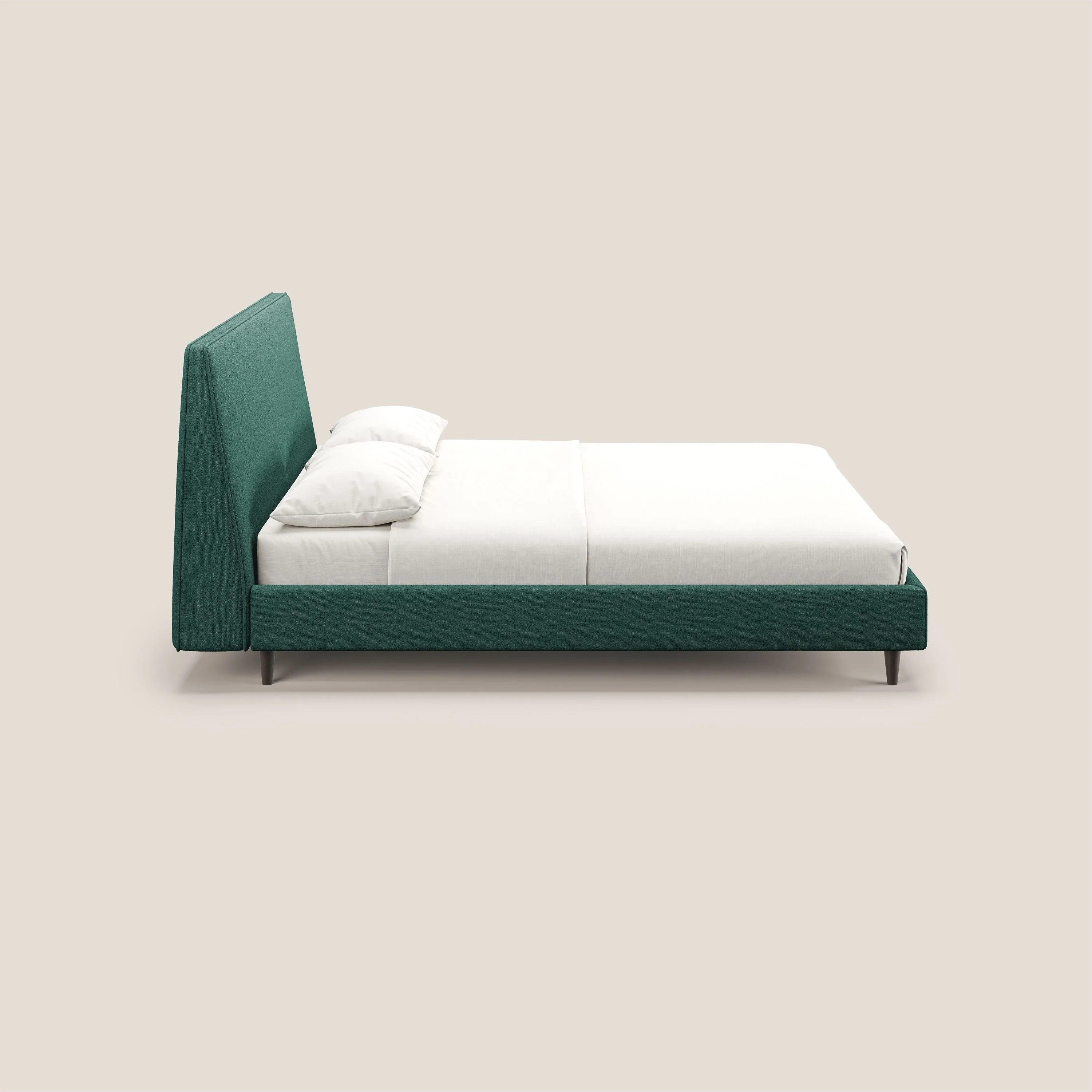Dorotea lit rembourré avec pieds bois et tissu bouclette douce imperméable T07 vert - Image 5