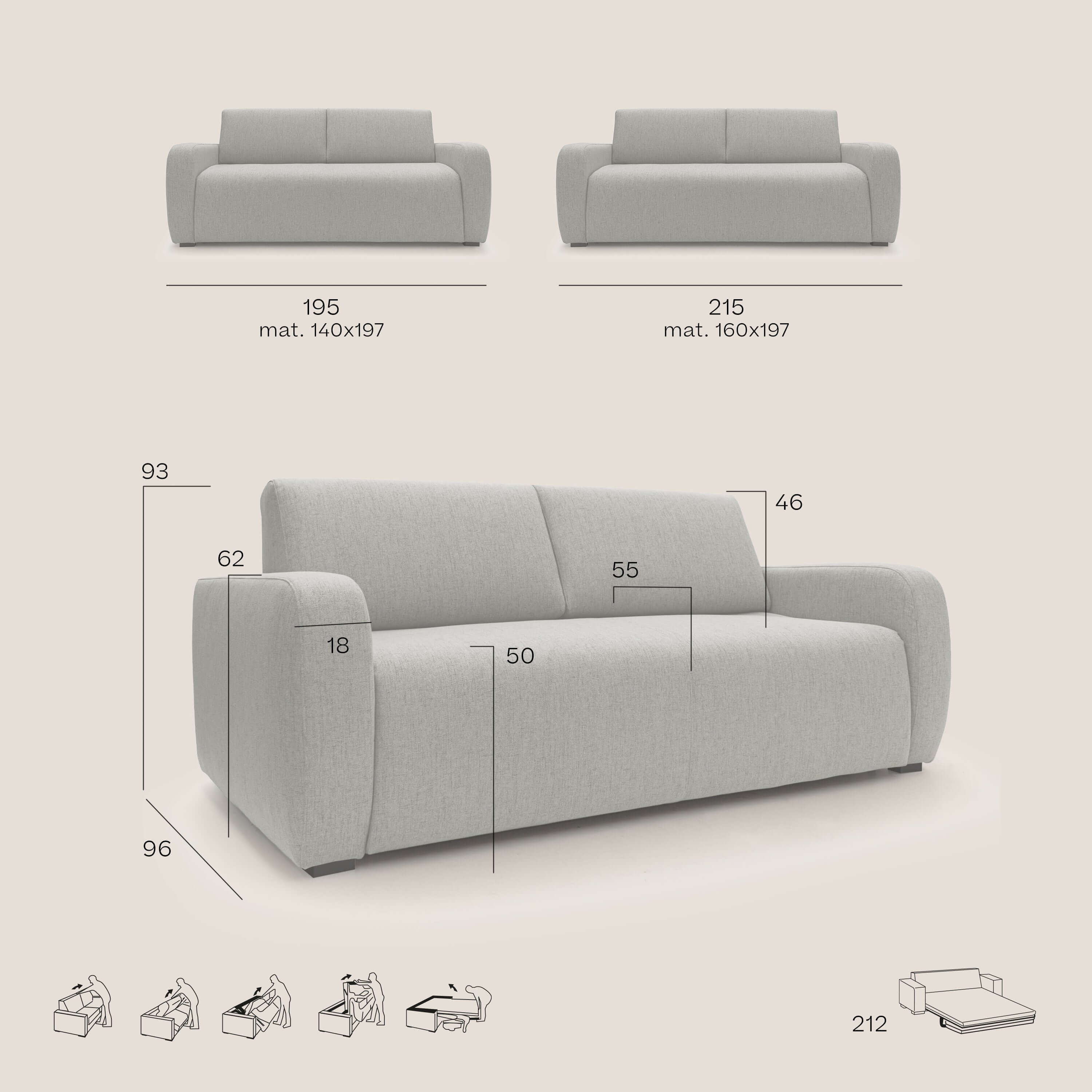 Duna Canapé lit convertible 195 cm (mat. 140x197) matelas 20cm en tissu doux flammé imperméable T03 bleu ciel - Image 8