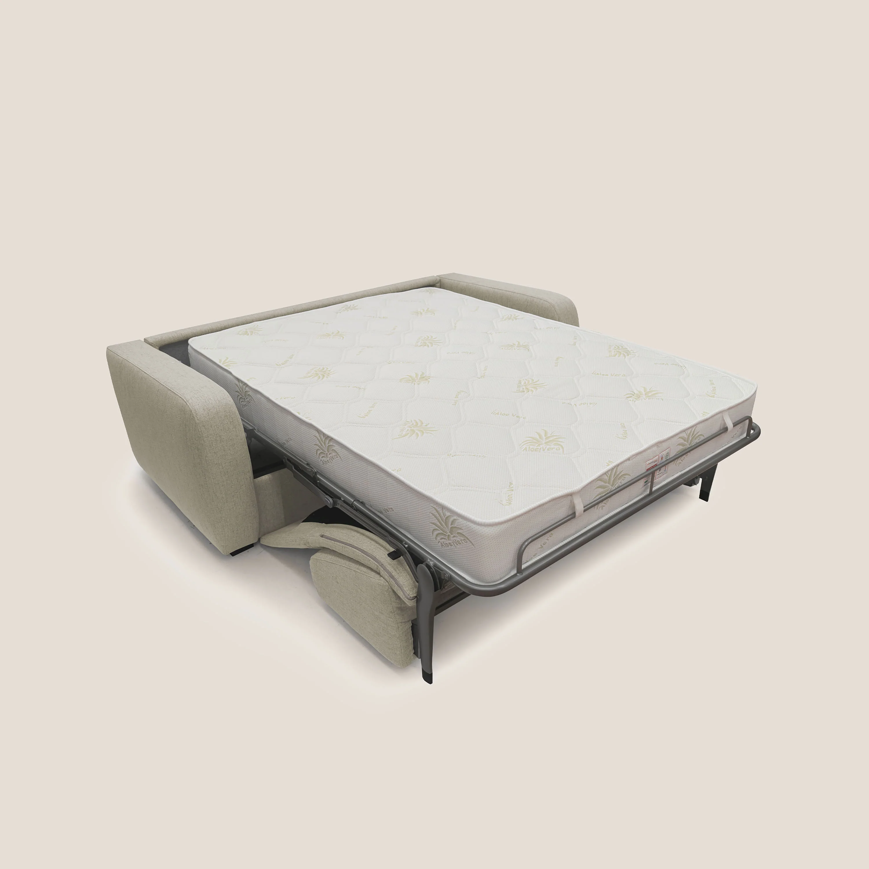 Duna Canapé lit convertible matelas 20cm en tissu doux flammé imperméable T03 beige - Image 2