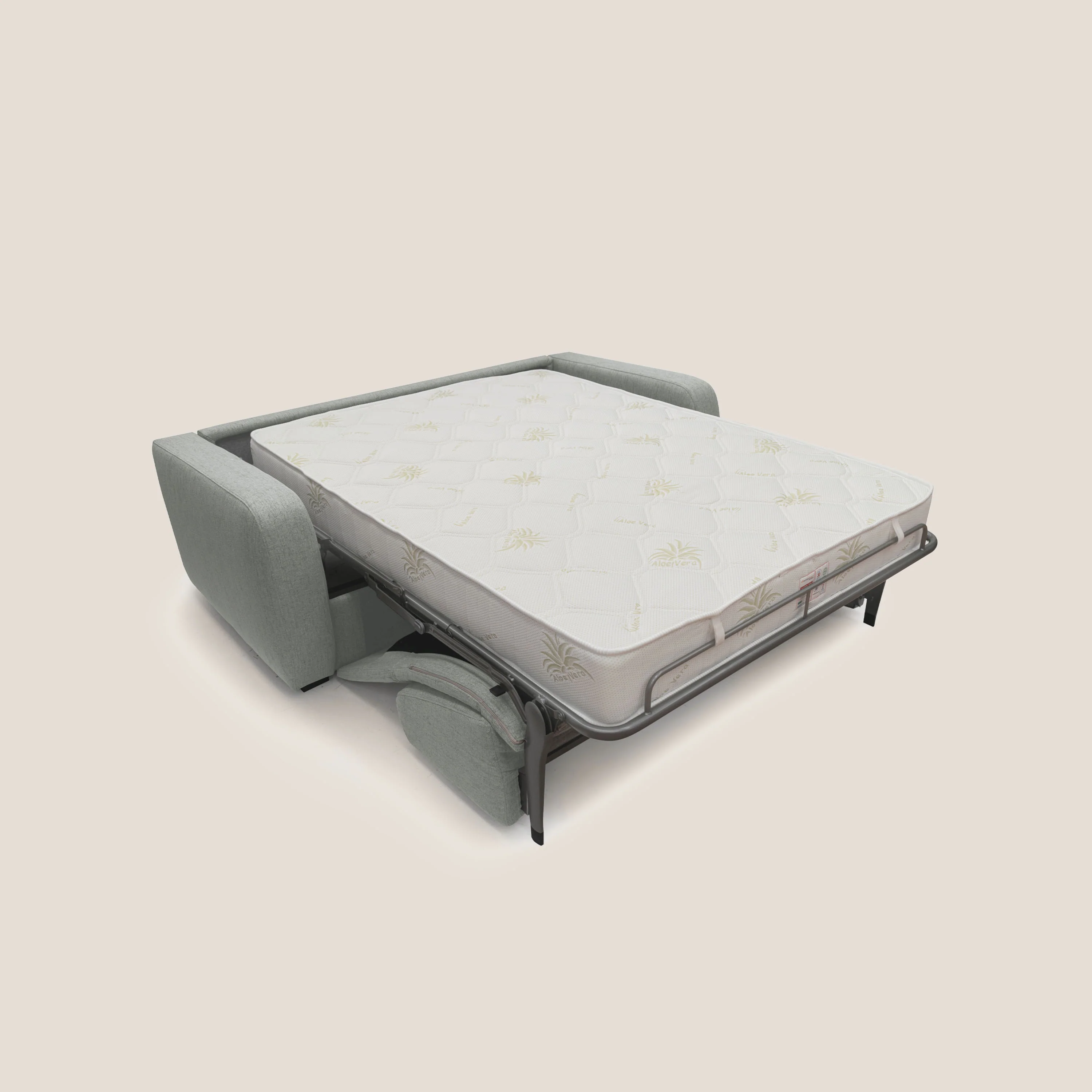 Duna Canapé lit convertible matelas 20cm en tissu doux flammé imperméable T03 gris clair - Image 2