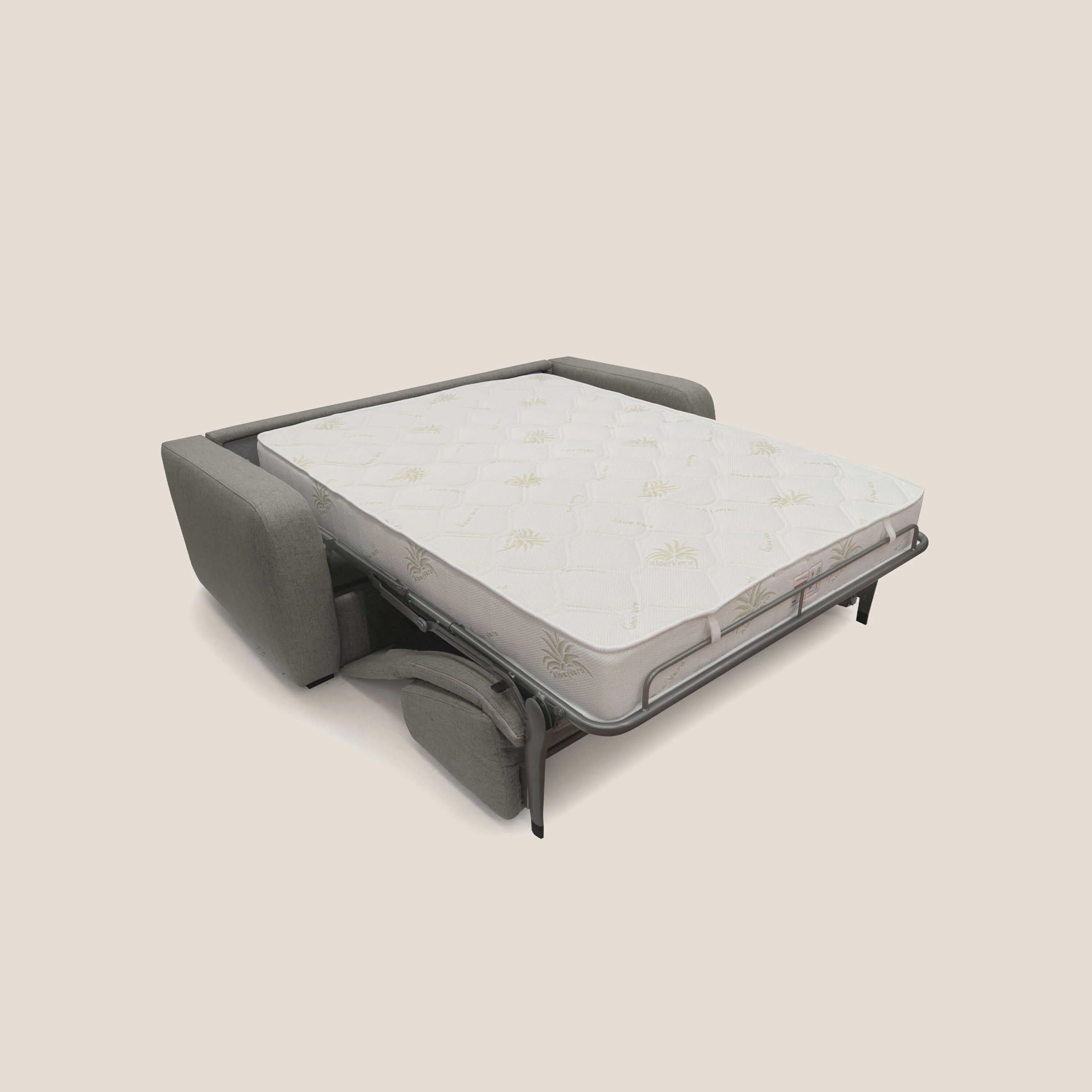 Duna Canapé lit convertible matelas 20cm en tissu doux flammé imperméable T03 taupe - Image 2