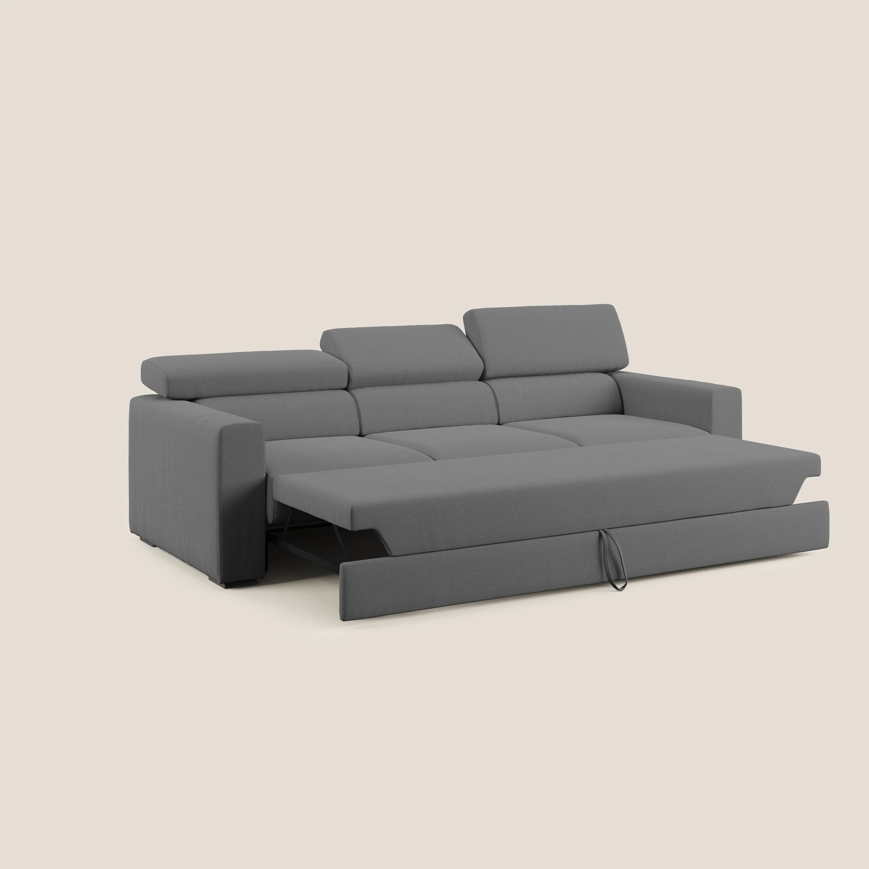 Dylan canapé avec pouf extractible à 3 assises en tissu flamme effet coton impermeabile T19 anthracite - Image 2