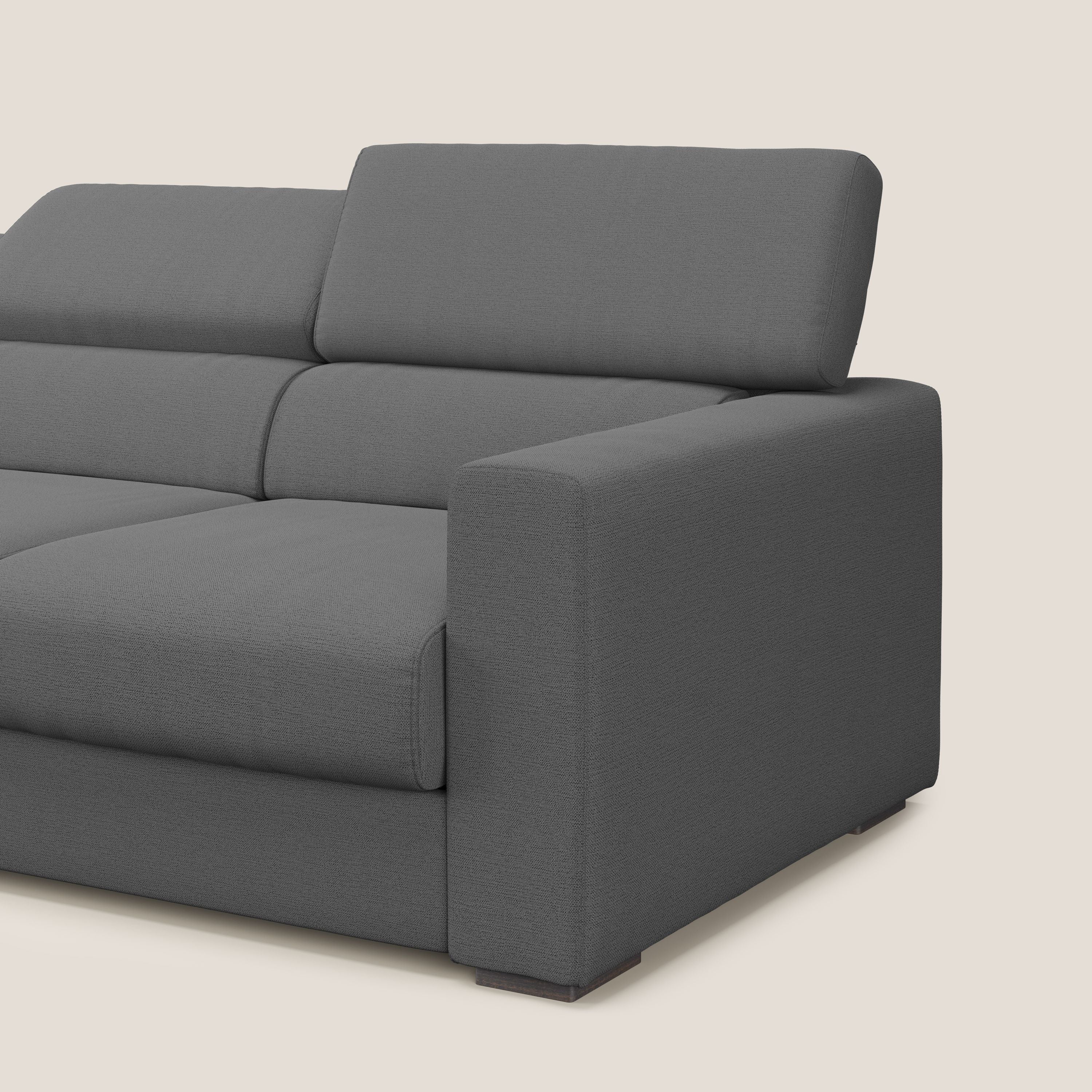Dylan canapé avec pouf extractible à 3 assises en tissu flamme effet coton impermeabile T19 anthracite - Image 8