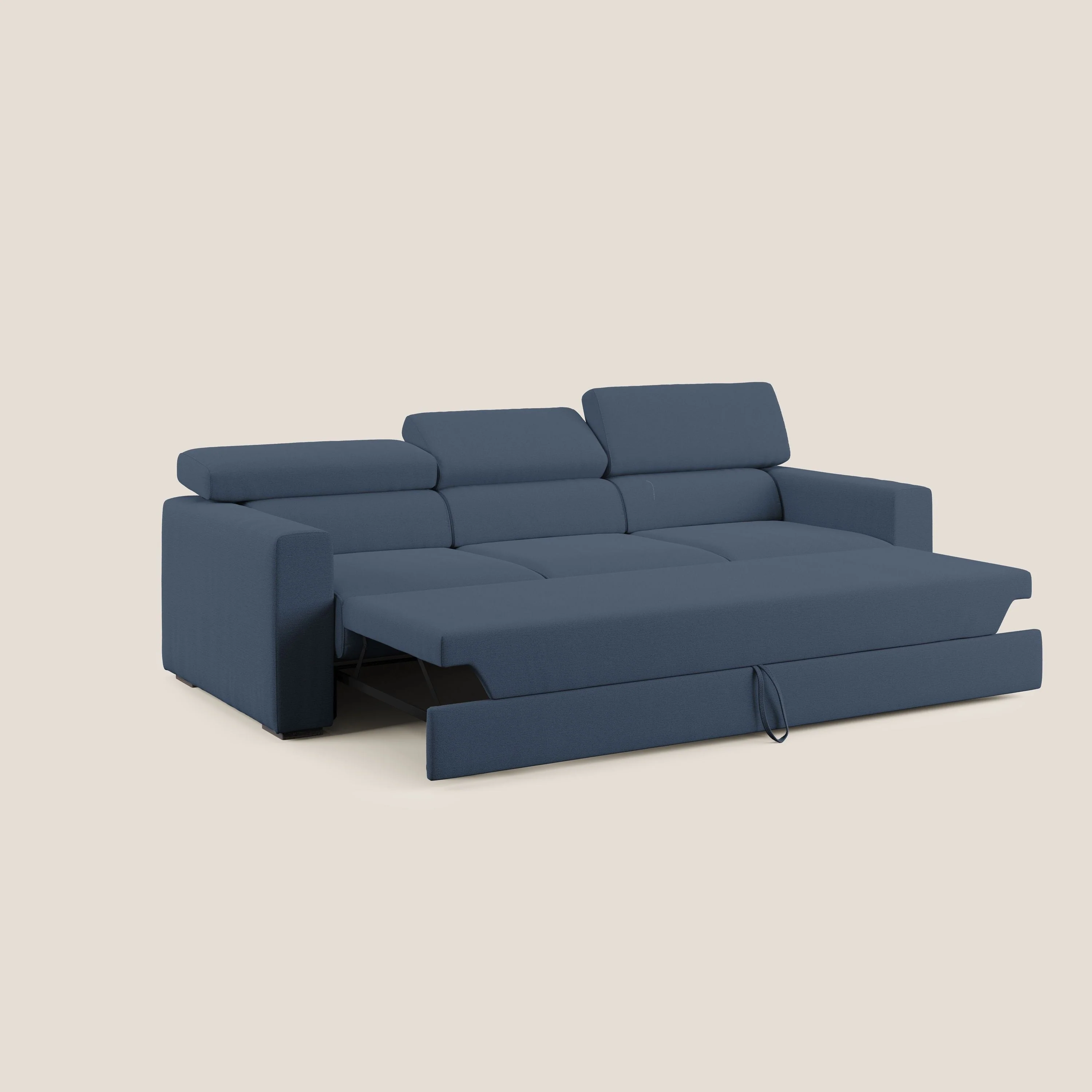 Dylan canapé avec pouf extractible à 3 assises en tissu flamme effet coton impermeabile T19 bleu - Image 2
