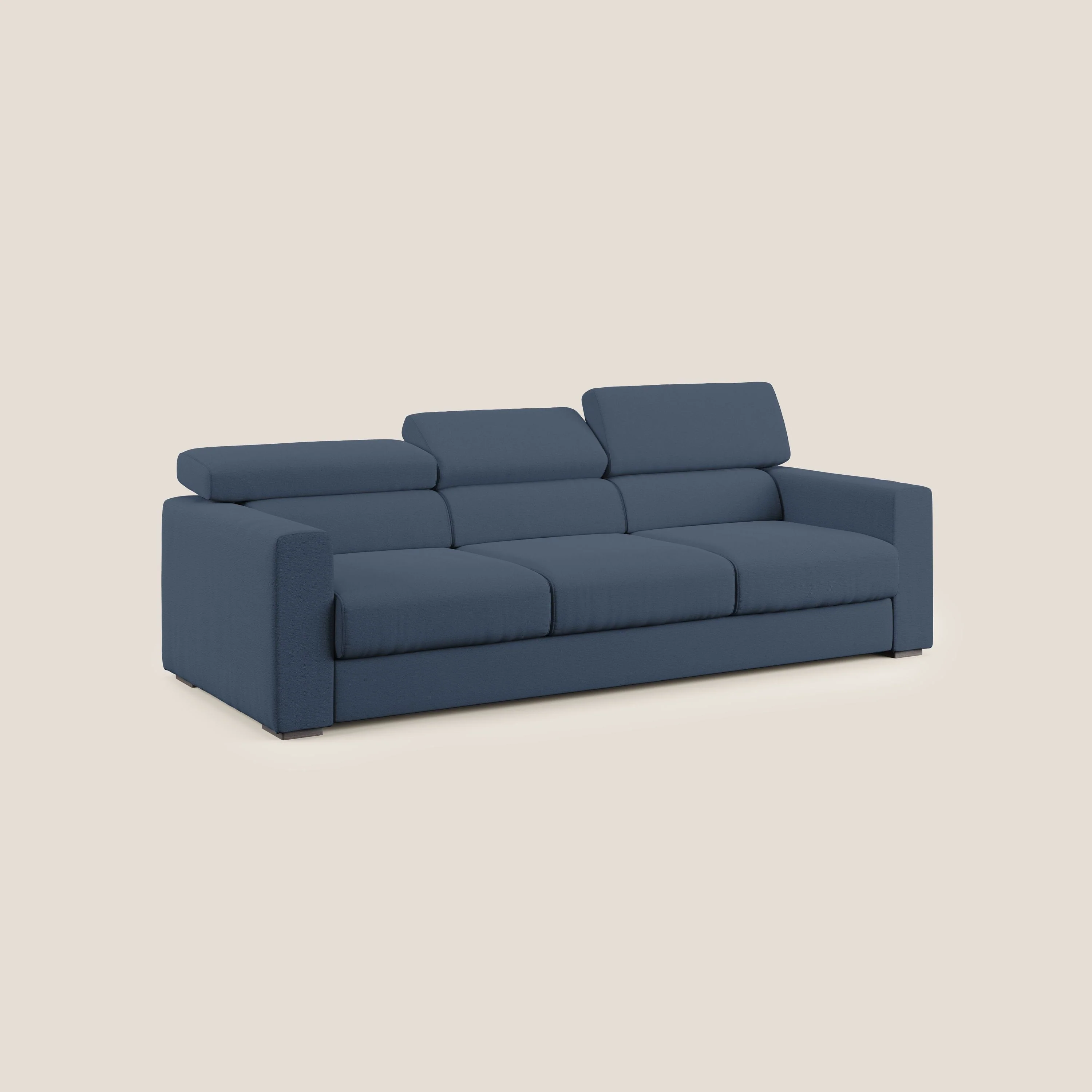 Dylan canapé avec pouf extractible à 3 assises en tissu flamme effet coton impermeabile T19 bleu - Image 3