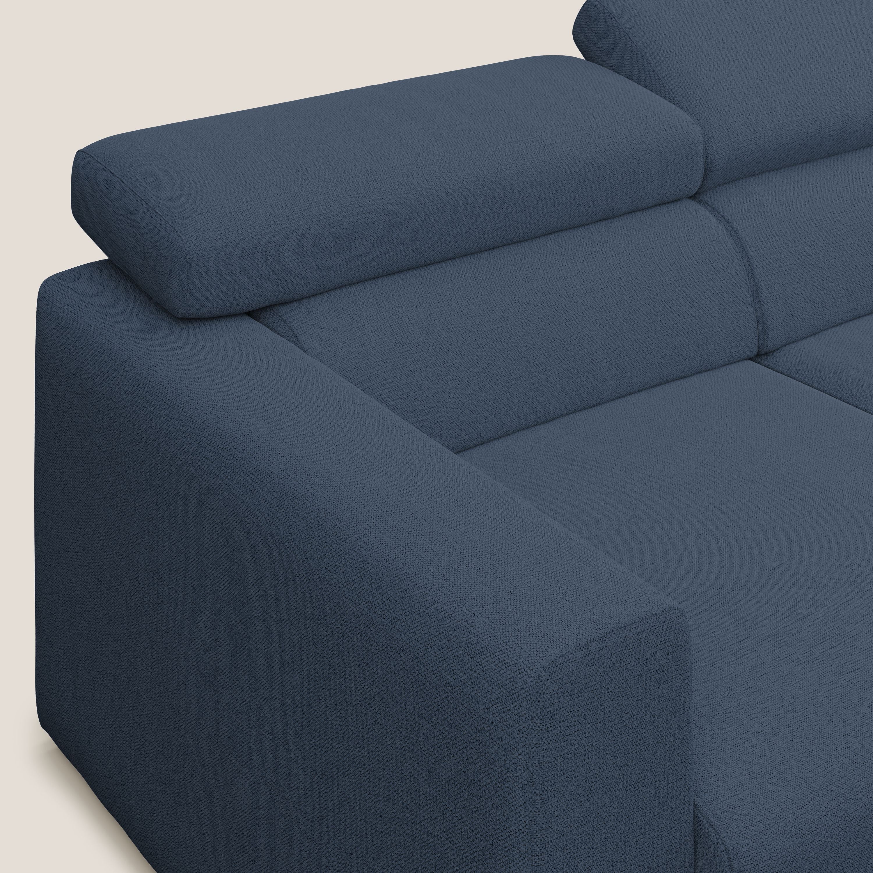 Dylan canapé avec pouf extractible à 3 assises en tissu flamme effet coton impermeabile T19 bleu - Image 6