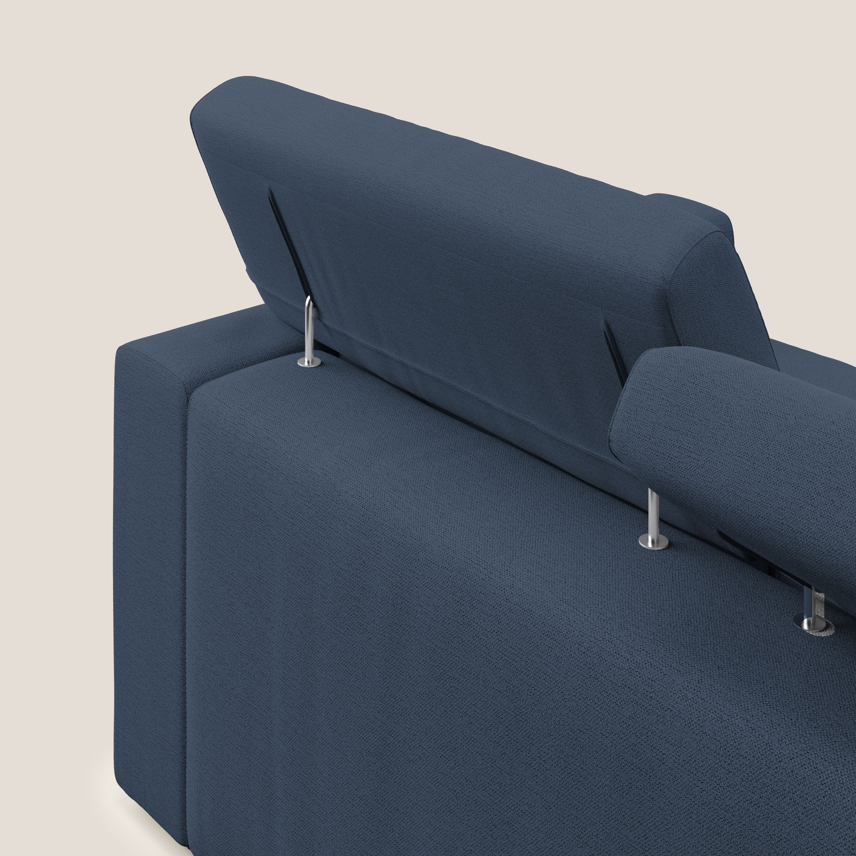 Dylan canapé avec pouf extractible à 3 assises en tissu flamme effet coton impermeabile T19 bleu - Image 7
