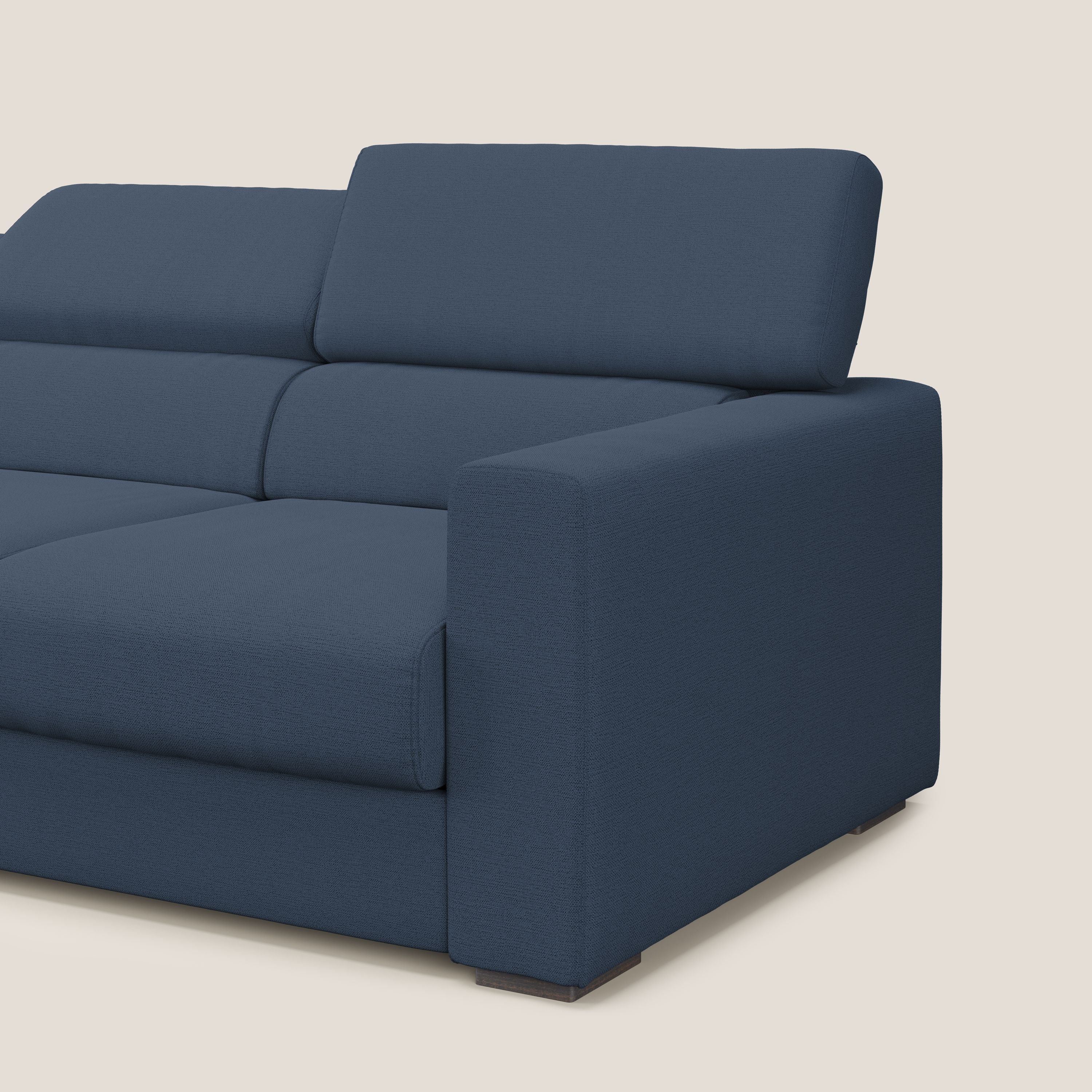 Dylan canapé avec pouf extractible à 3 assises en tissu flamme effet coton impermeabile T19 bleu - Image 8
