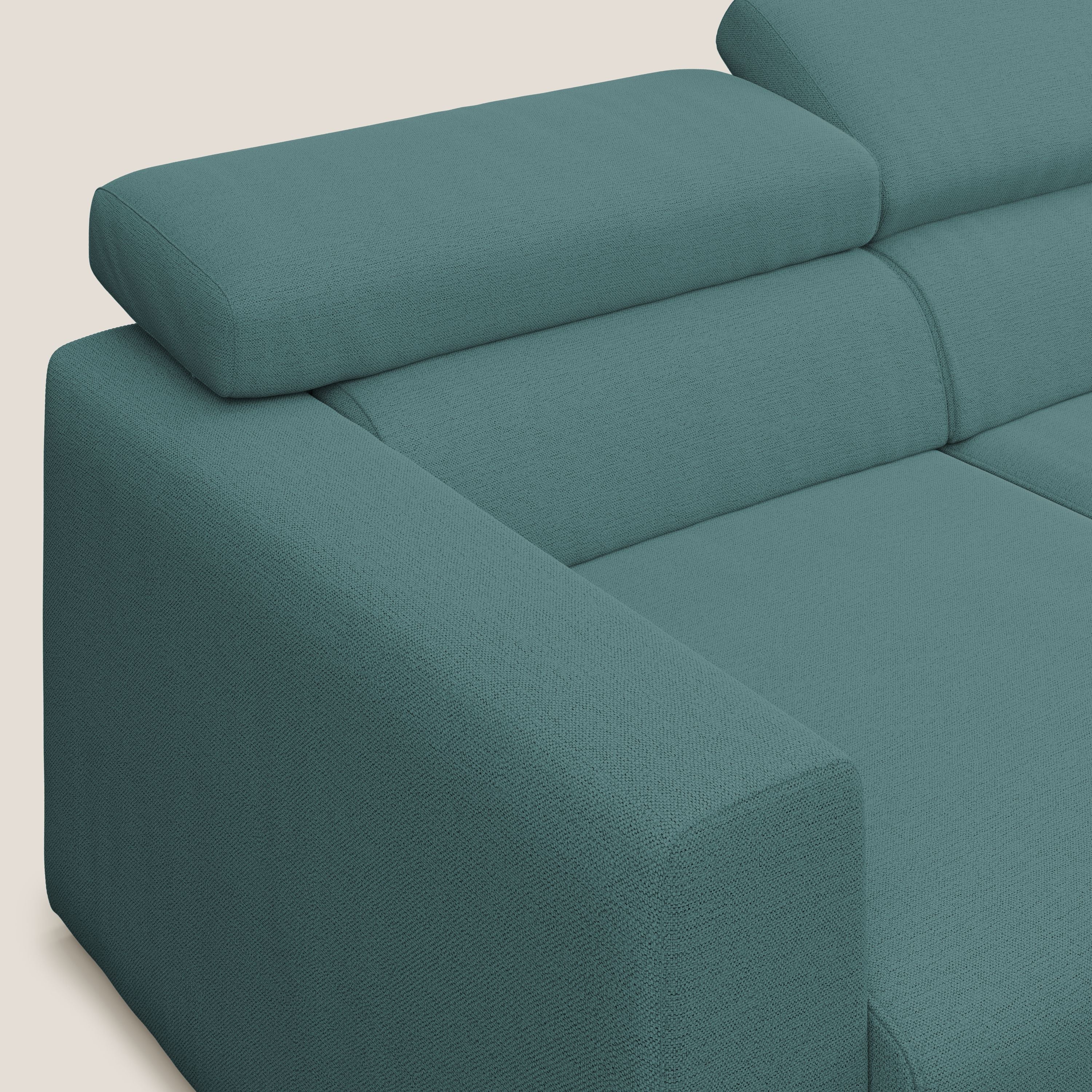 Dylan canapé avec pouf extractible à 3 assises en tissu flamme effet coton impermeabile T19 bleu canard - Image 6