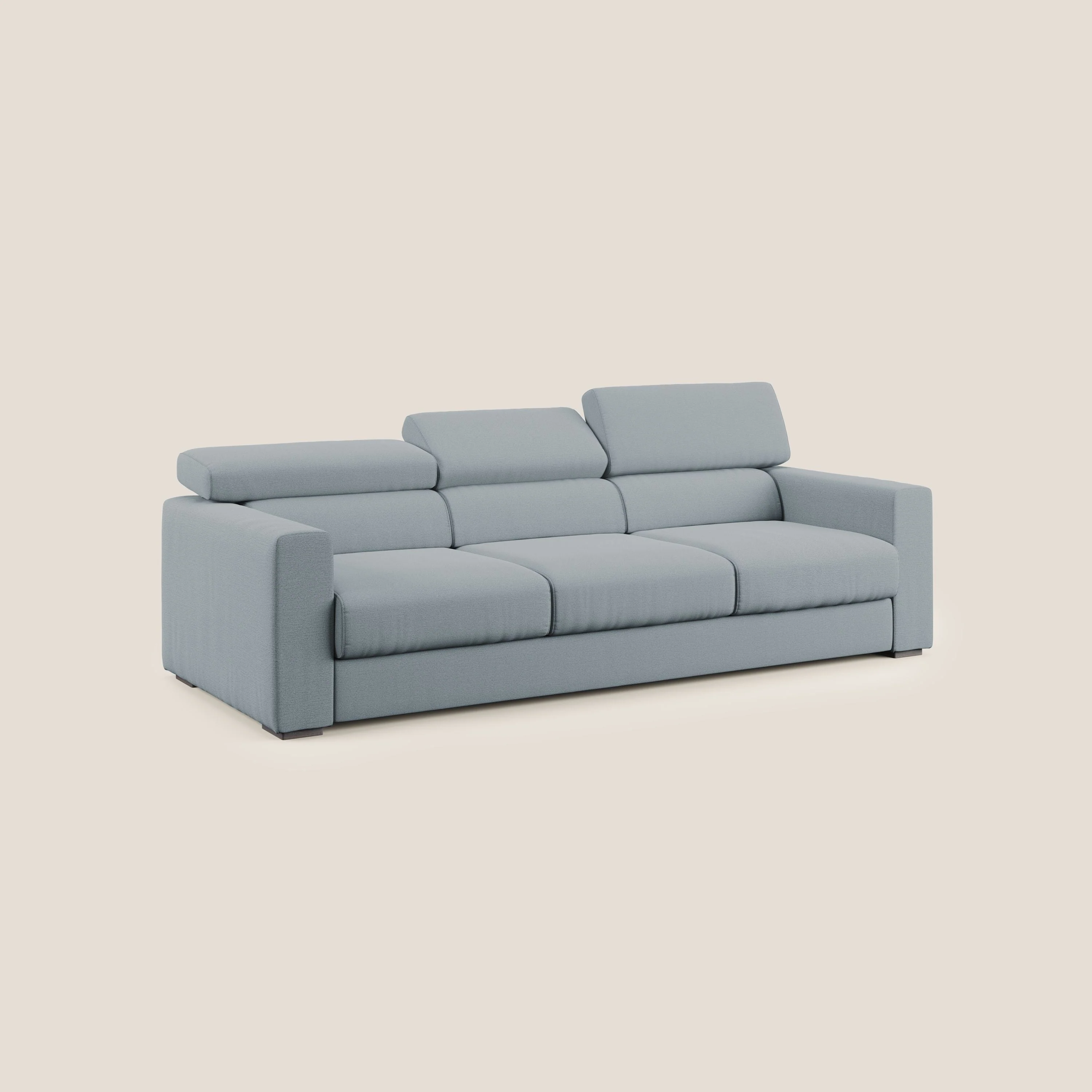 Dylan canapé avec pouf extractible à 3 assises en tissu flamme effet coton impermeabile T19 bleu gris - Image 3