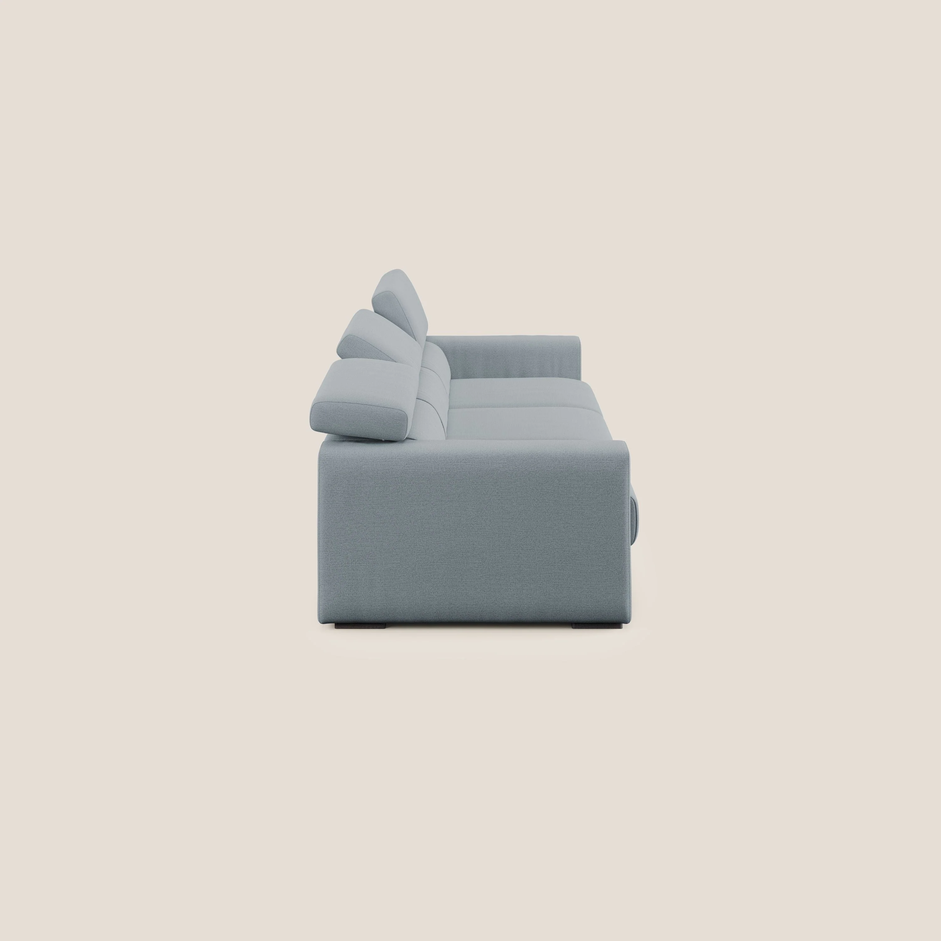 Dylan canapé avec pouf extractible à 3 assises en tissu flamme effet coton impermeabile T19 bleu gris - Image 4