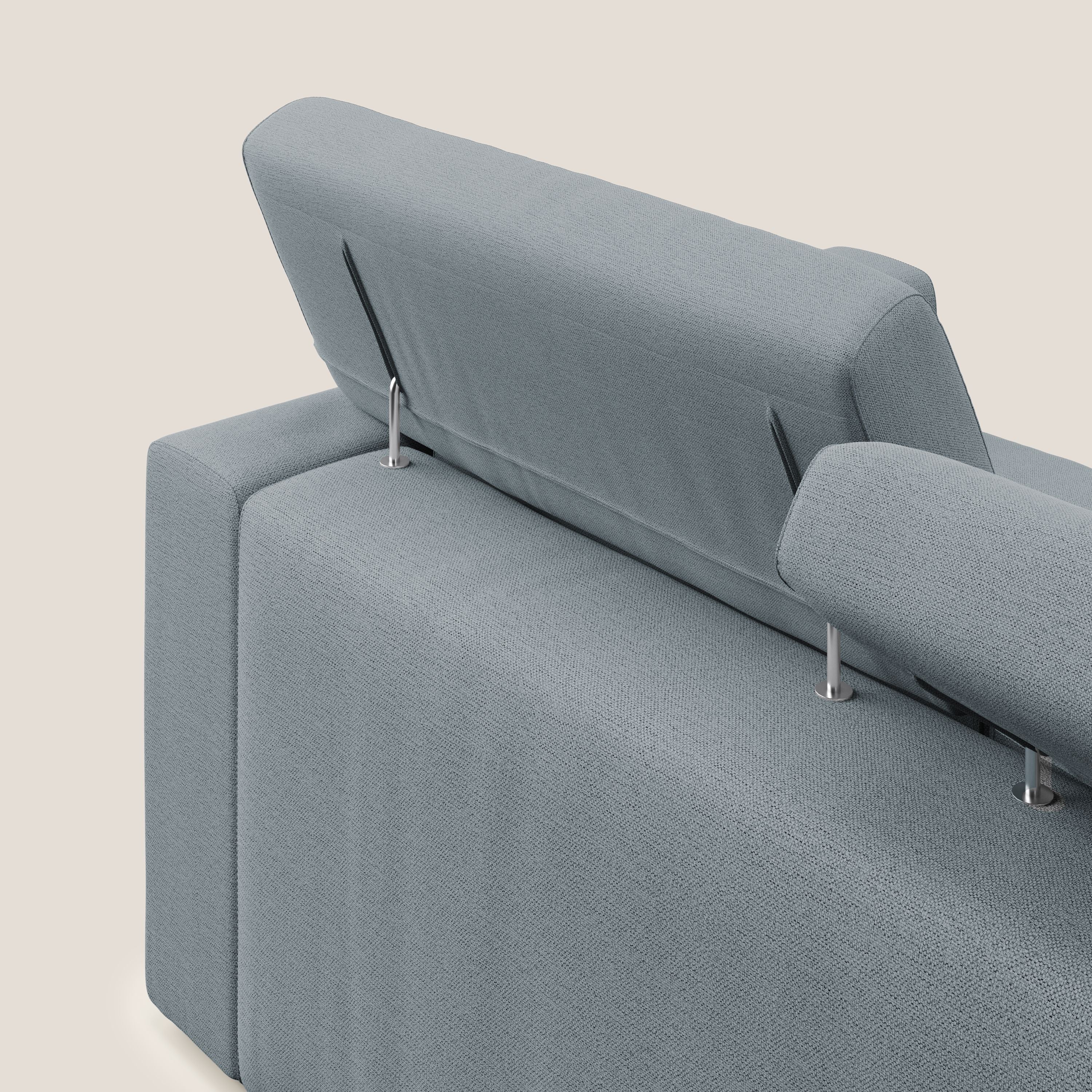 Dylan canapé avec pouf extractible à 3 assises en tissu flamme effet coton impermeabile T19 bleu gris - Image 7