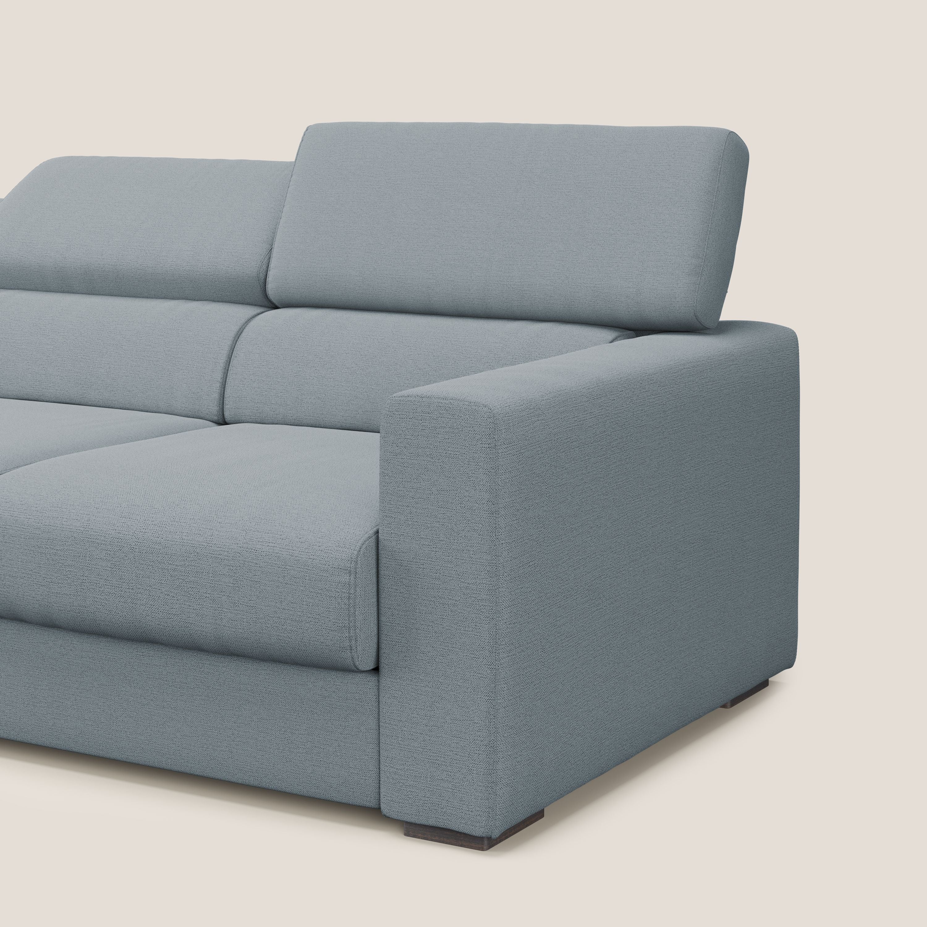 Dylan canapé avec pouf extractible à 3 assises en tissu flamme effet coton impermeabile T19 bleu gris - Image 8