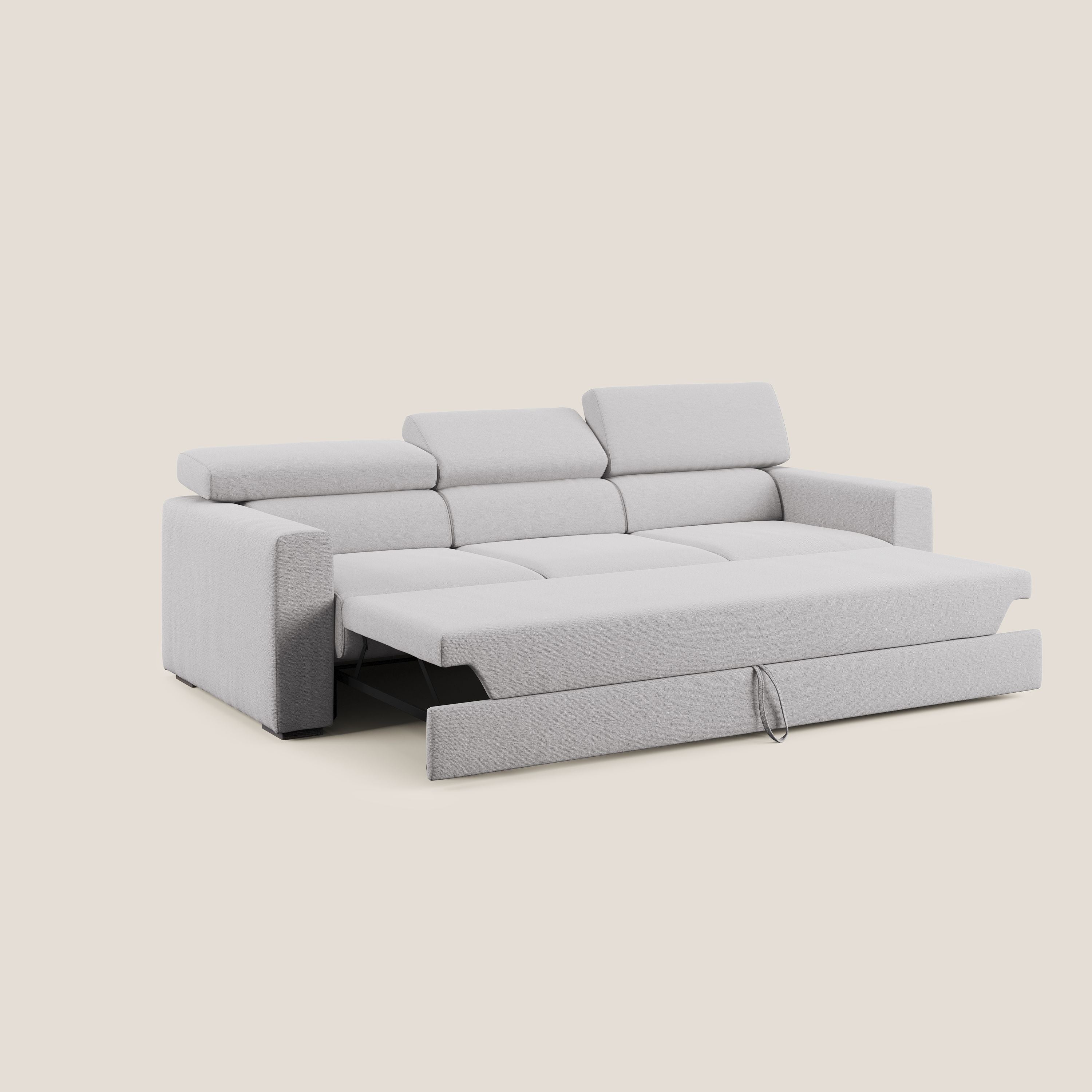 Dylan canapé avec pouf extractible à 3 assises en tissu flamme effet coton impermeabile T19 gris - Image 2
