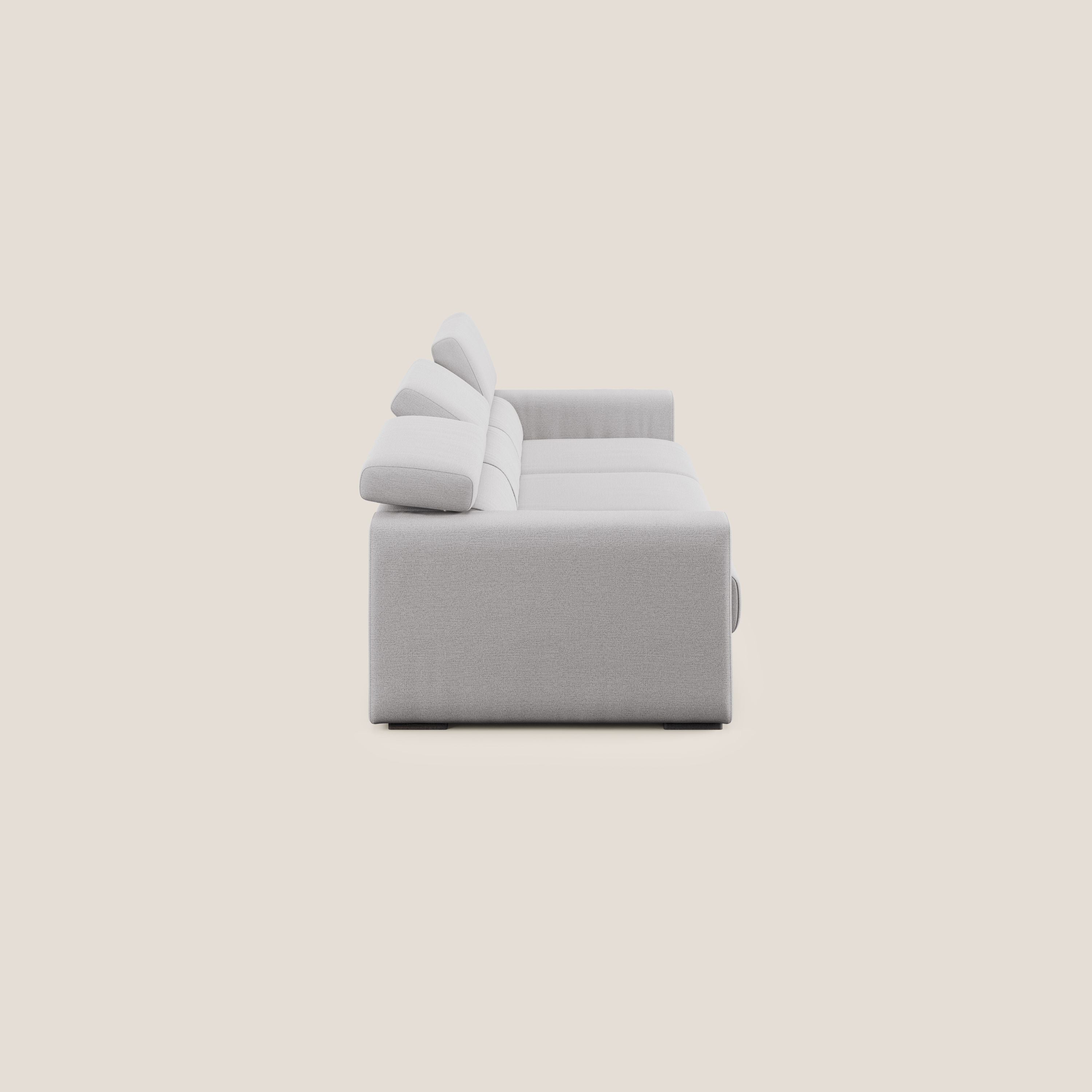 Dylan canapé avec pouf extractible à 3 assises en tissu flamme effet coton impermeabile T19 gris - Image 4