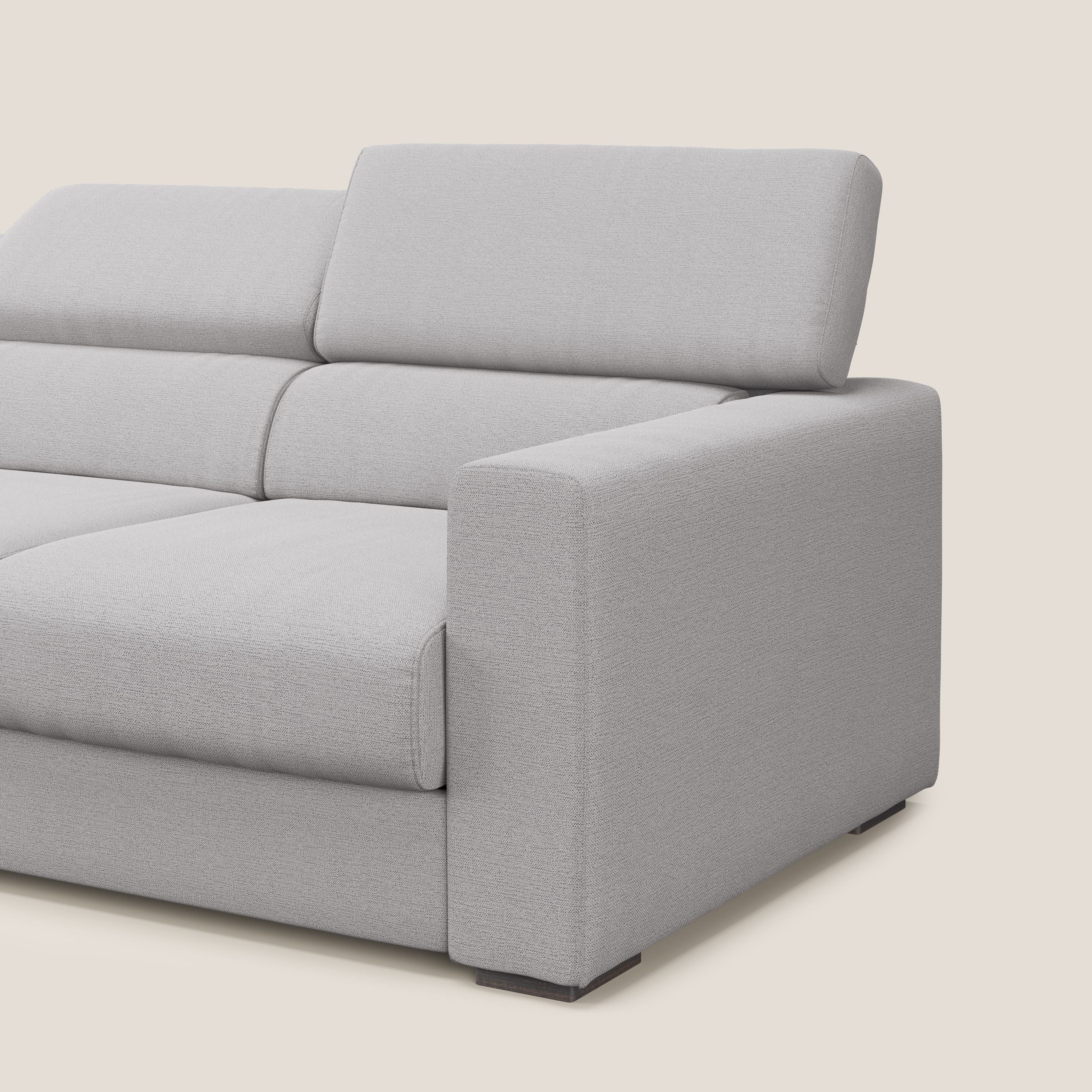 Dylan canapé avec pouf extractible à 3 assises en tissu flamme effet coton impermeabile T19 gris - Image 8