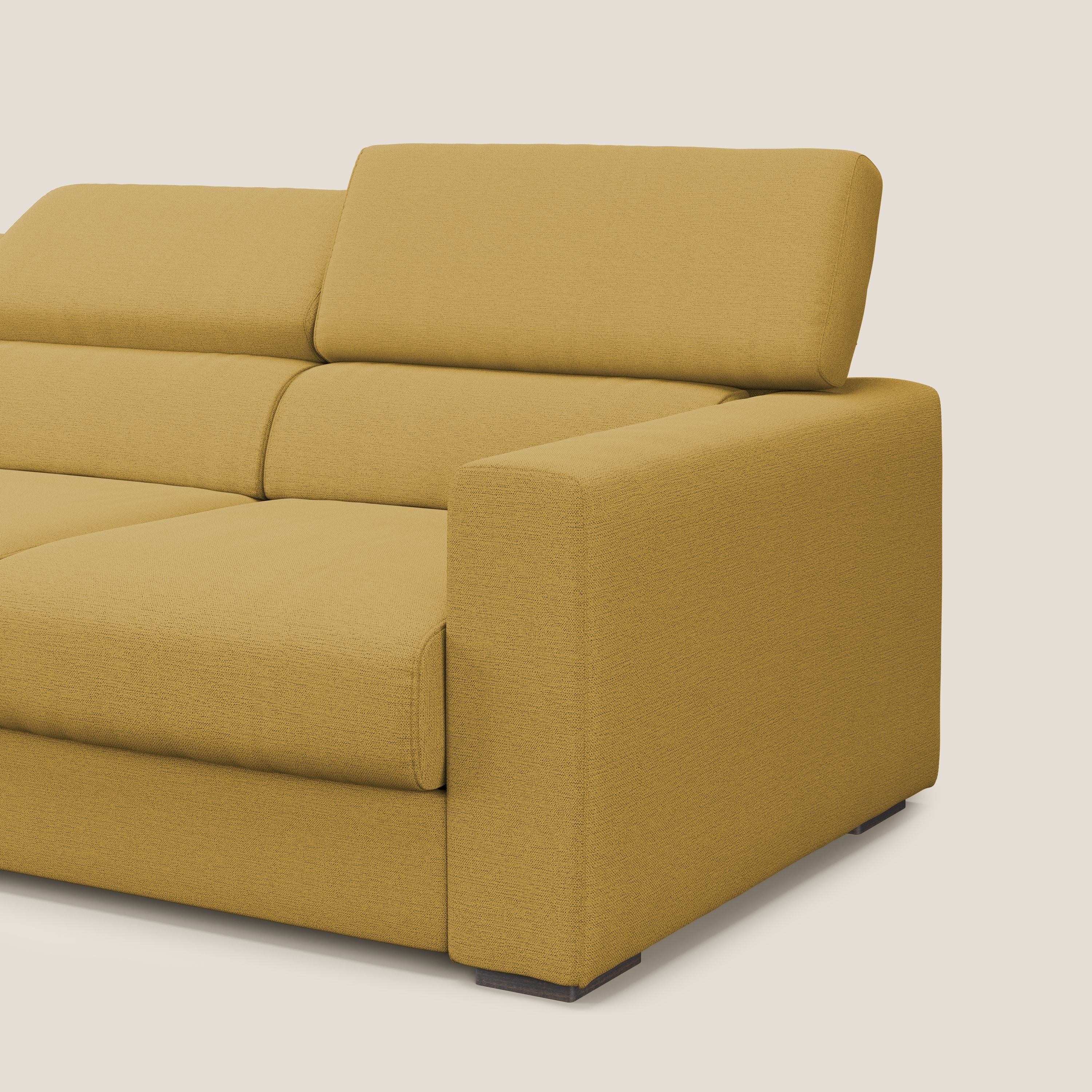 Dylan canapé avec pouf extractible à 3 assises en tissu flamme effet coton impermeabile T19 jaune - Image 10