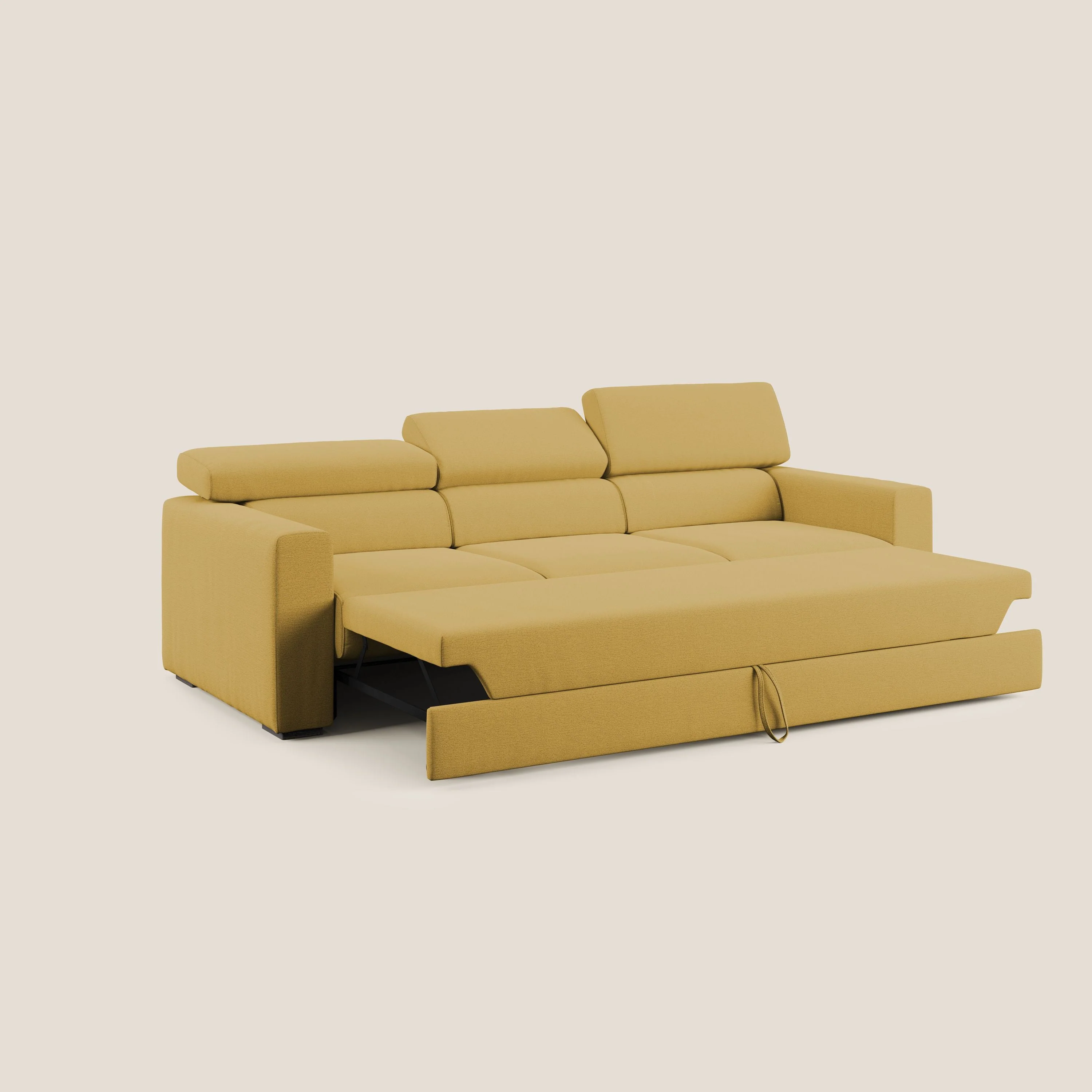 Dylan canapé avec pouf extractible à 3 assises en tissu flamme effet coton impermeabile T19 jaune - Image 4