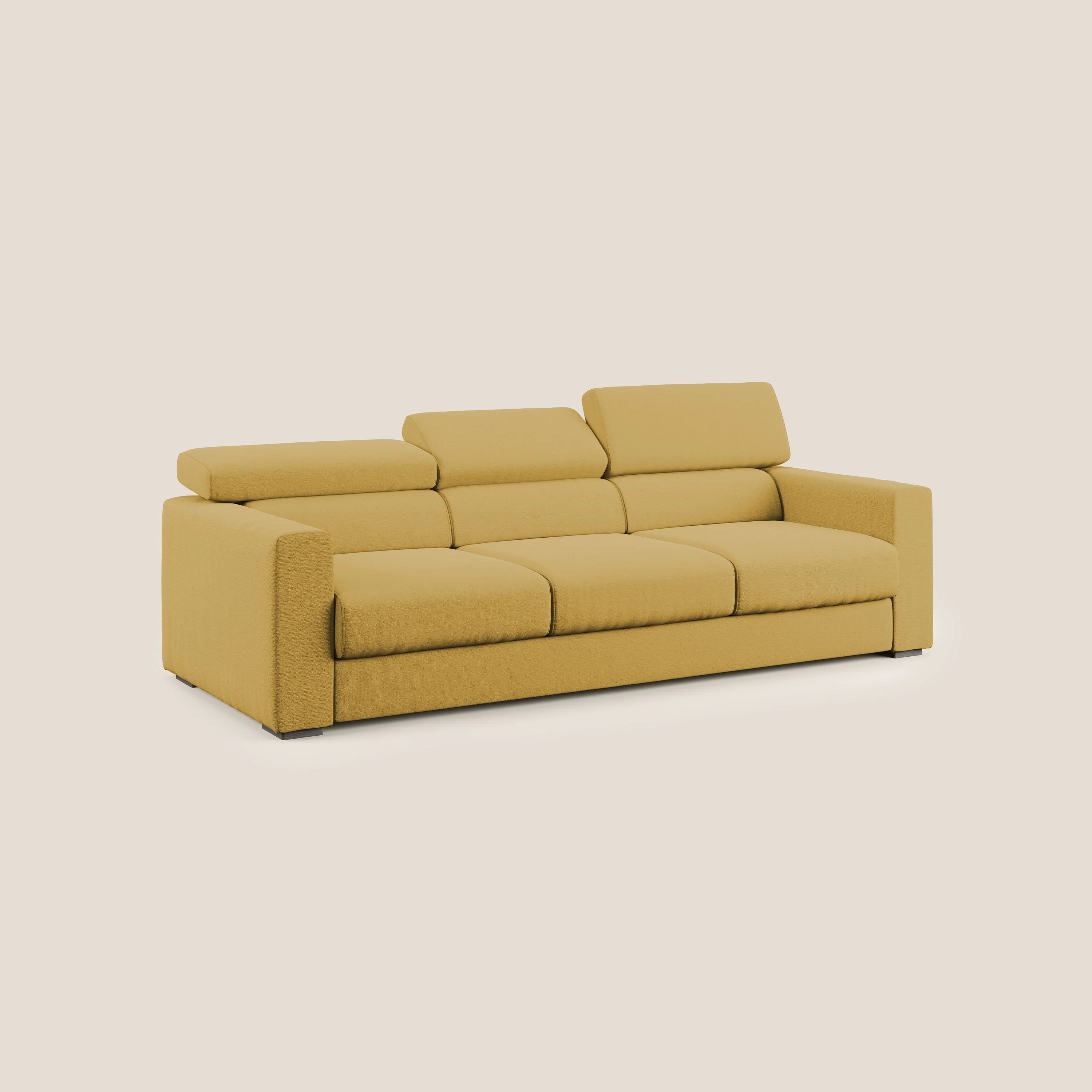 Dylan canapé avec pouf extractible à 3 assises en tissu flamme effet coton impermeabile T19 jaune - Image 5