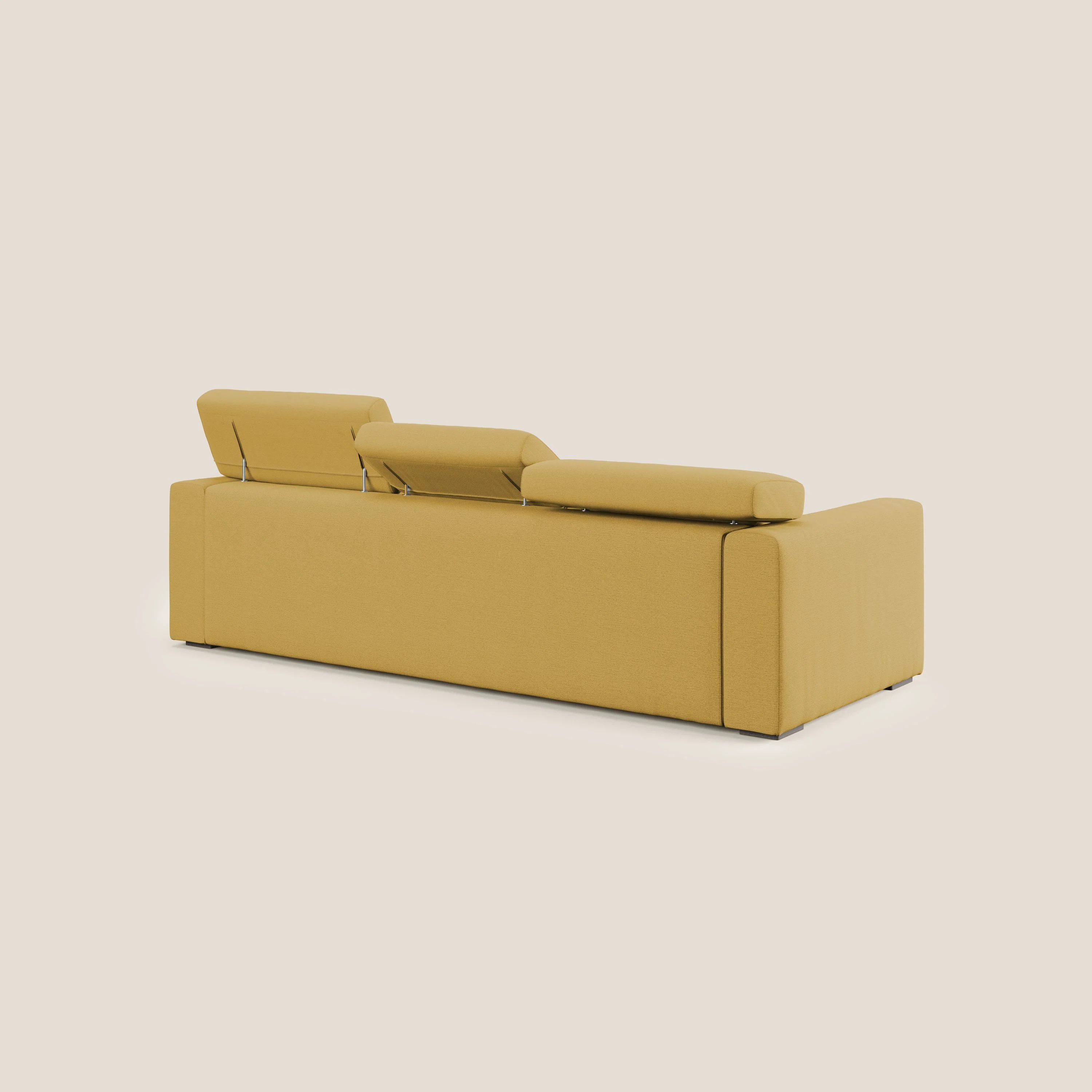 Dylan canapé avec pouf extractible à 3 assises en tissu flamme effet coton impermeabile T19 jaune - Image 7
