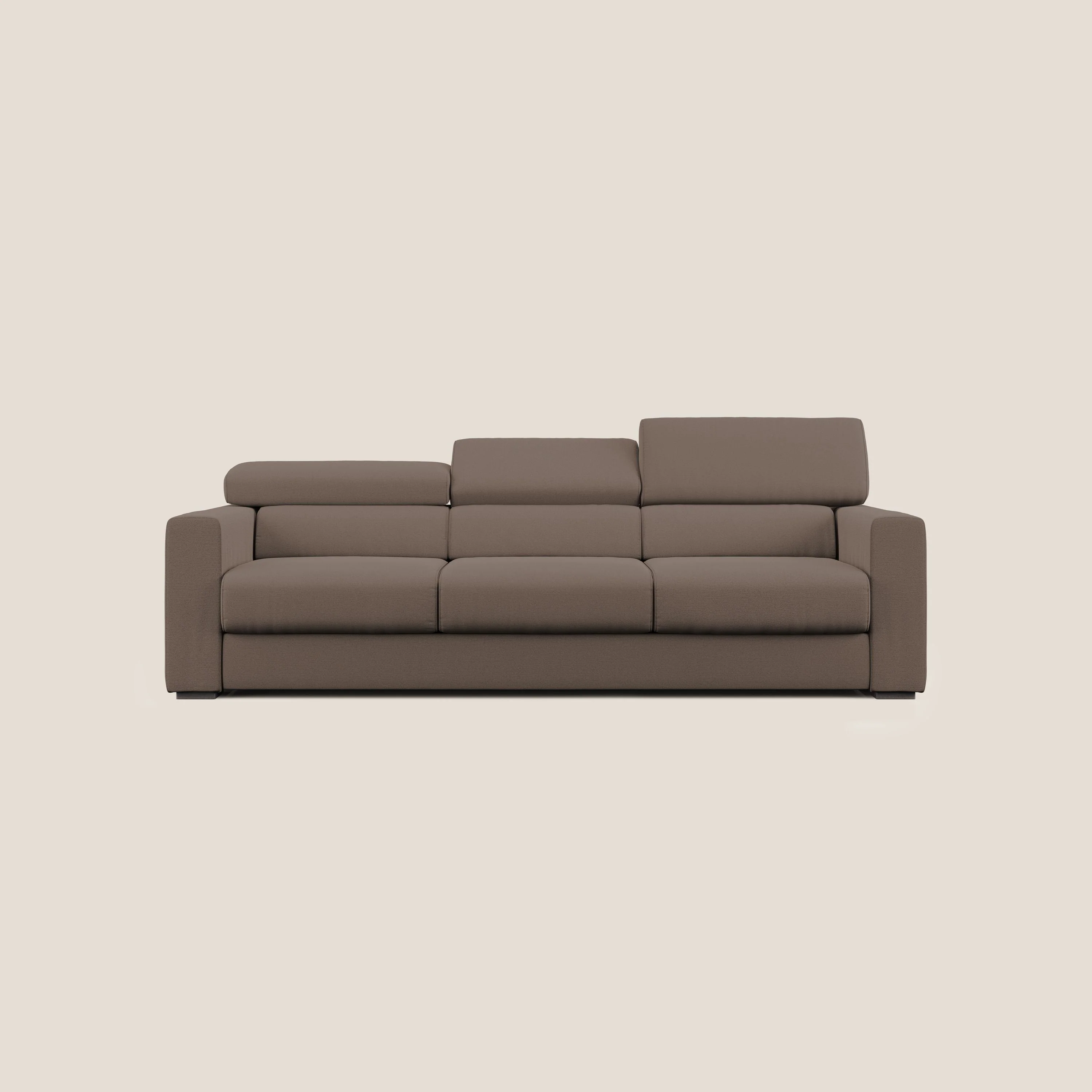 Dylan canapé avec pouf extractible à 3 assises en tissu flamme effet coton impermeabile T19 marron