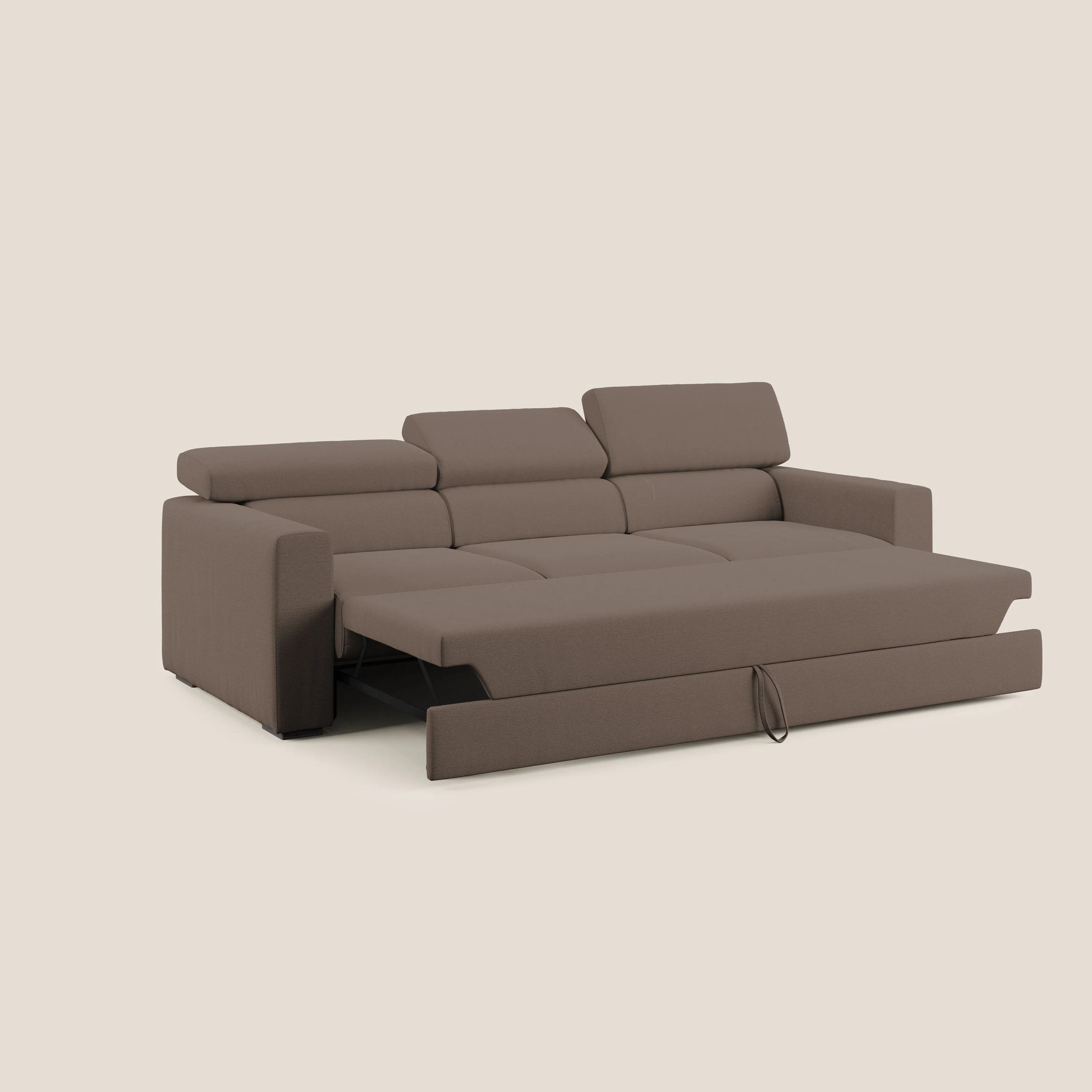 Dylan canapé avec pouf extractible à 3 assises en tissu flamme effet coton impermeabile T19 marron - Image 2
