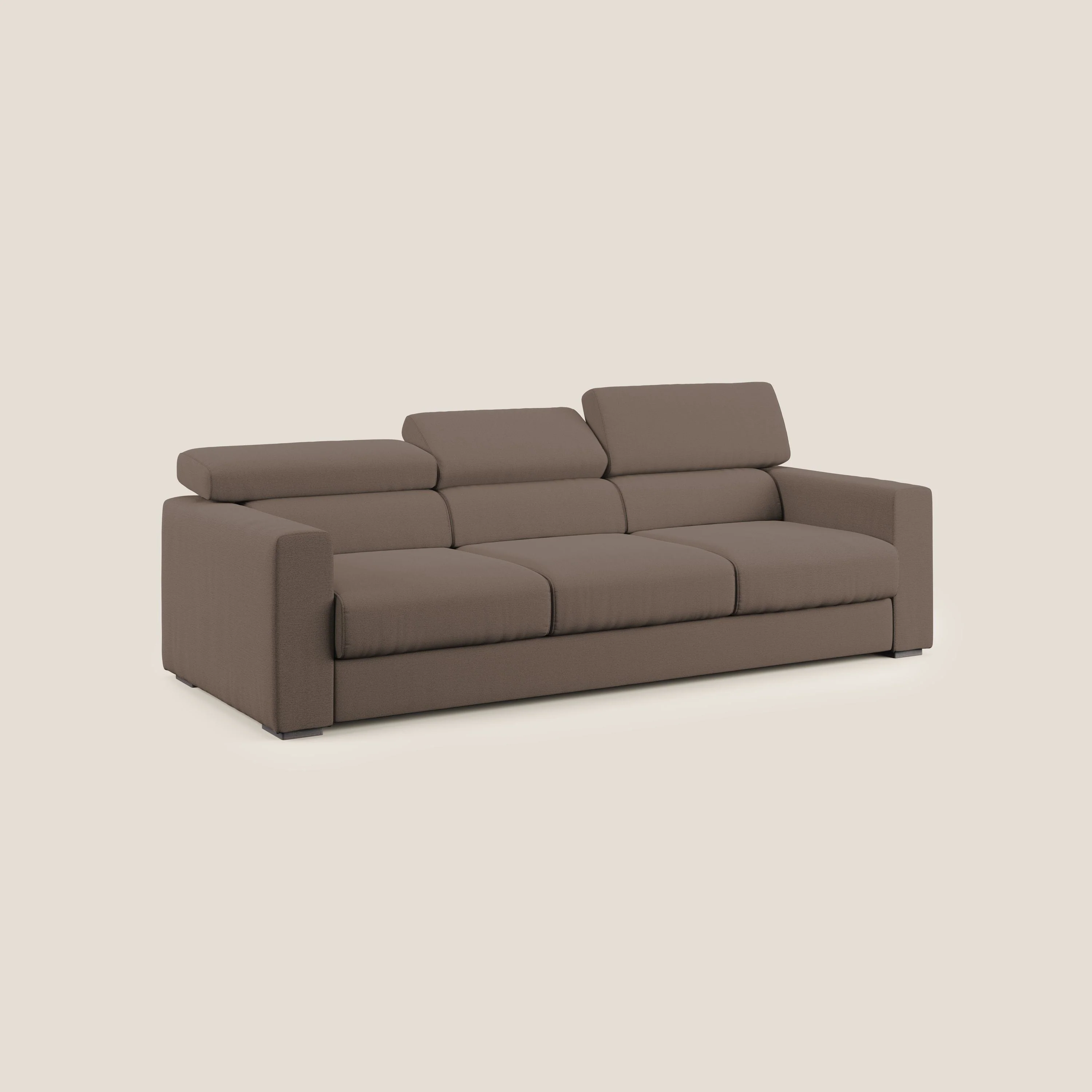 Dylan canapé avec pouf extractible à 3 assises en tissu flamme effet coton impermeabile T19 marron - Image 3