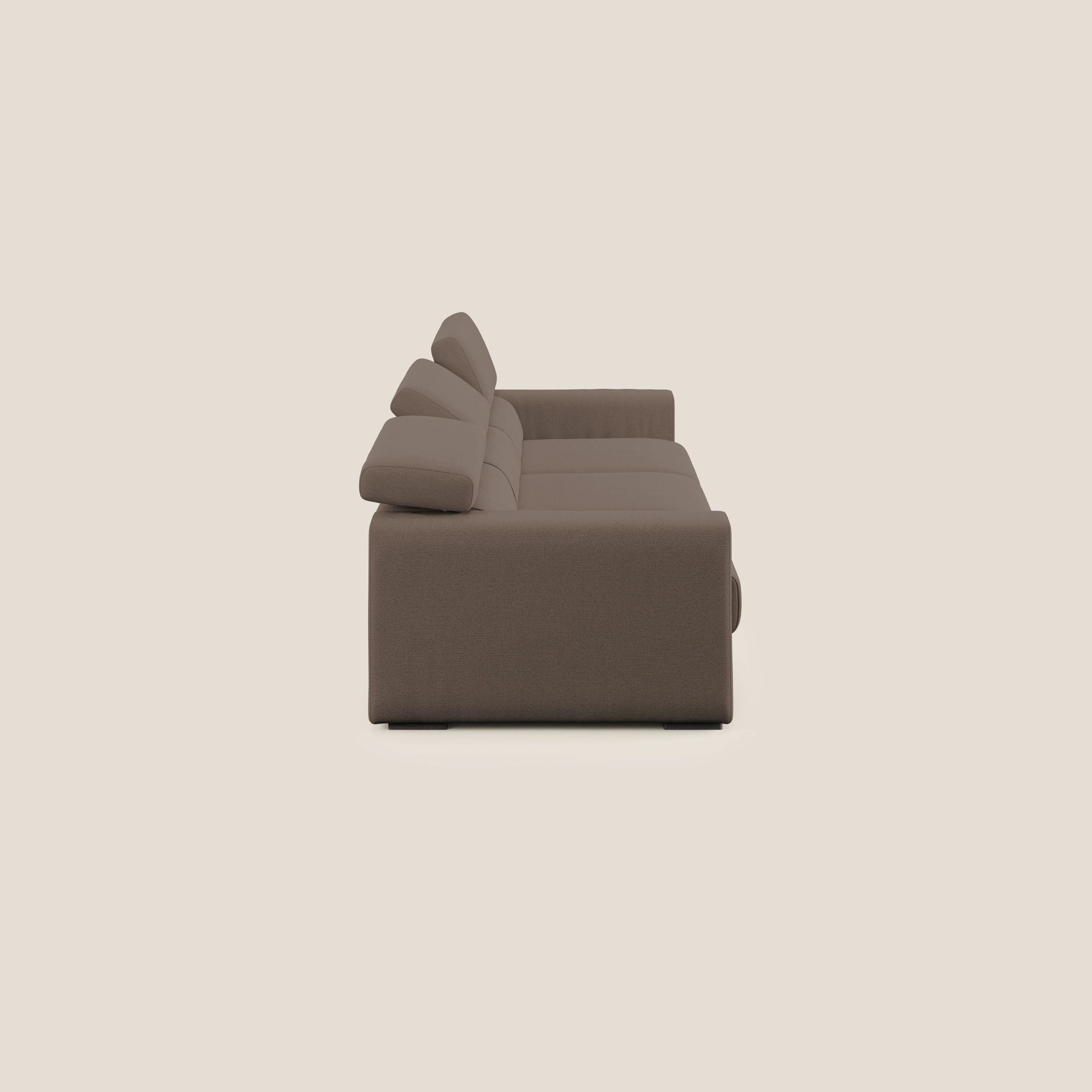 Dylan canapé avec pouf extractible à 3 assises en tissu flamme effet coton impermeabile T19 marron - Image 4