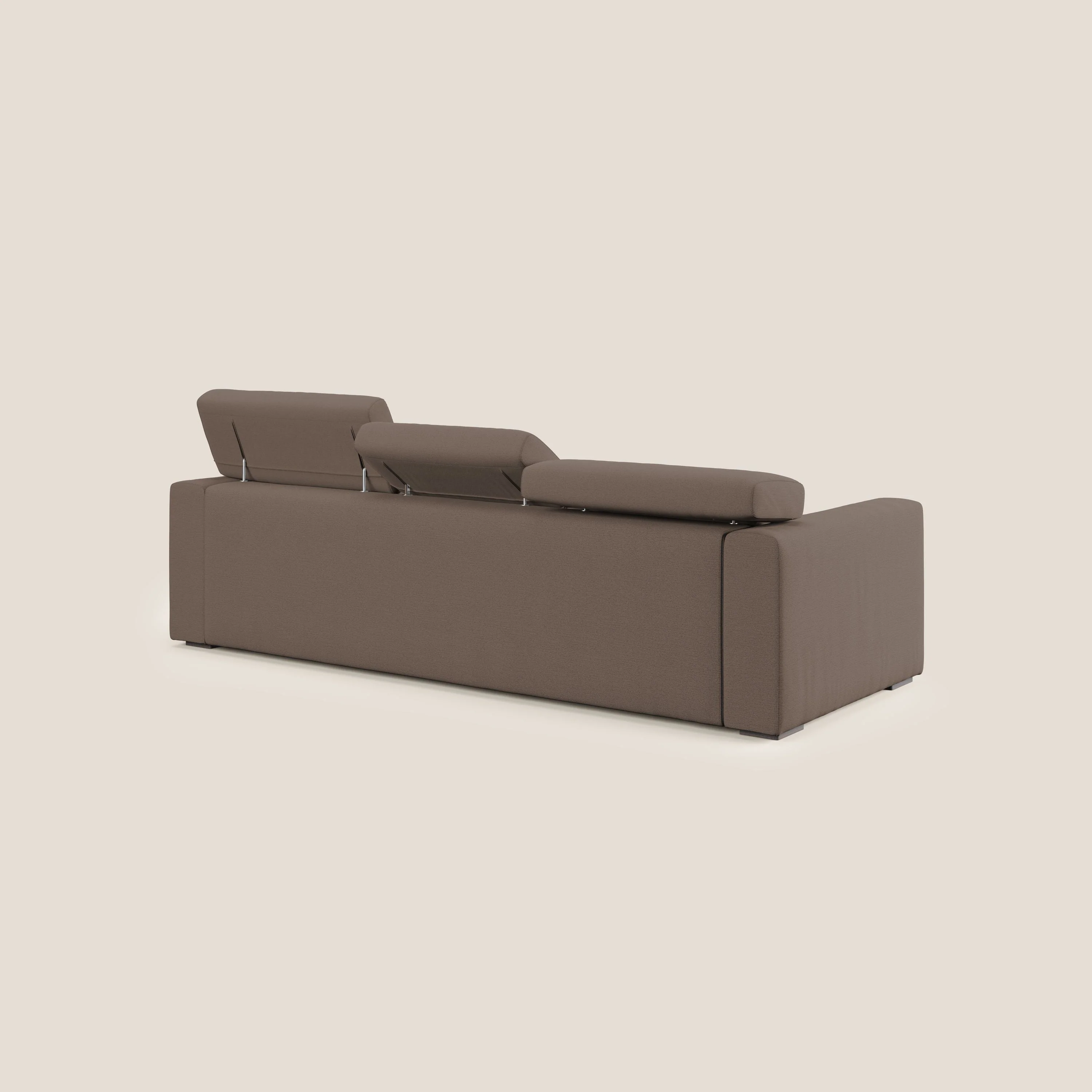 Dylan canapé avec pouf extractible à 3 assises en tissu flamme effet coton impermeabile T19 marron - Image 5
