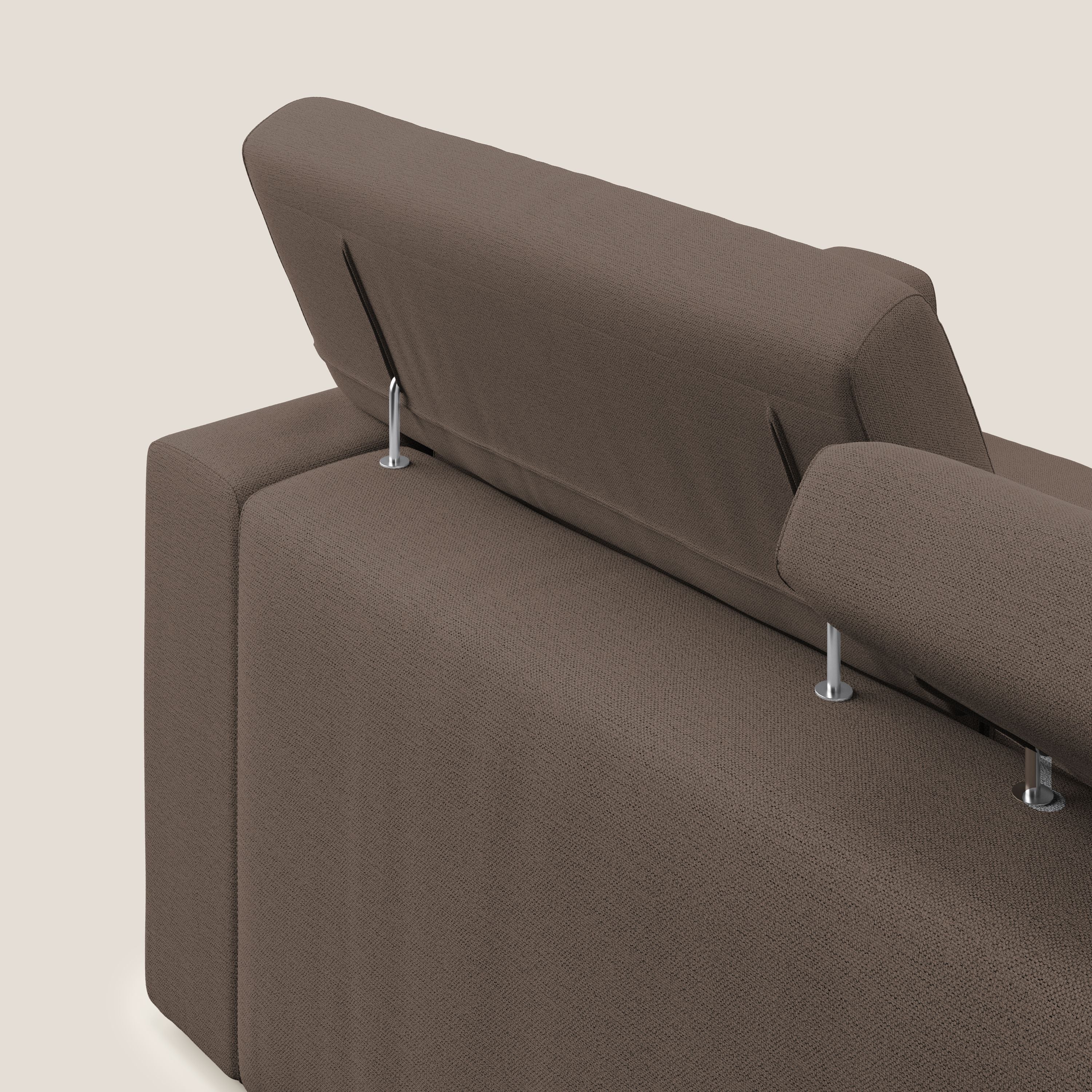 Dylan canapé avec pouf extractible à 3 assises en tissu flamme effet coton impermeabile T19 marron - Image 7