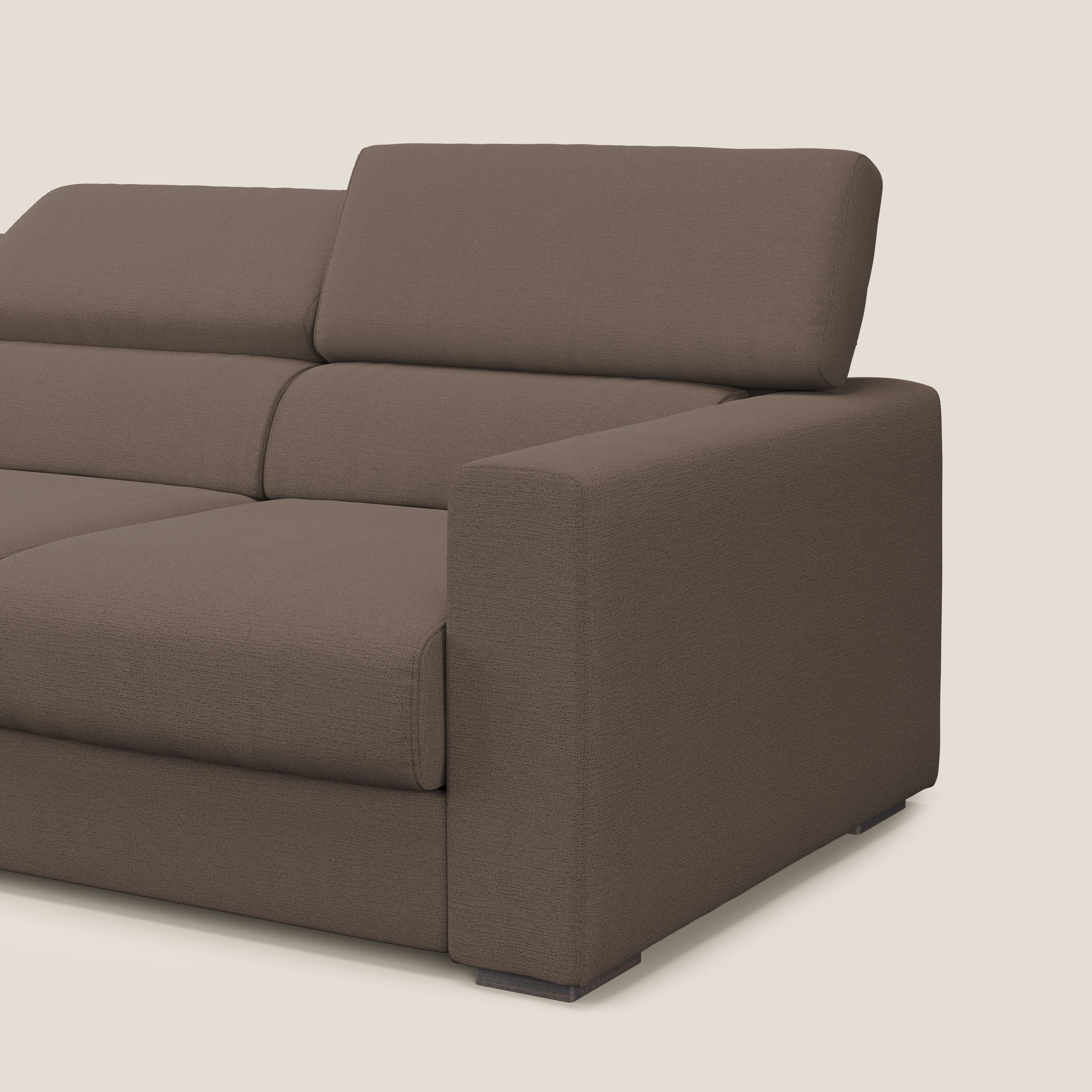 Dylan canapé avec pouf extractible à 3 assises en tissu flamme effet coton impermeabile T19 marron - Image 8