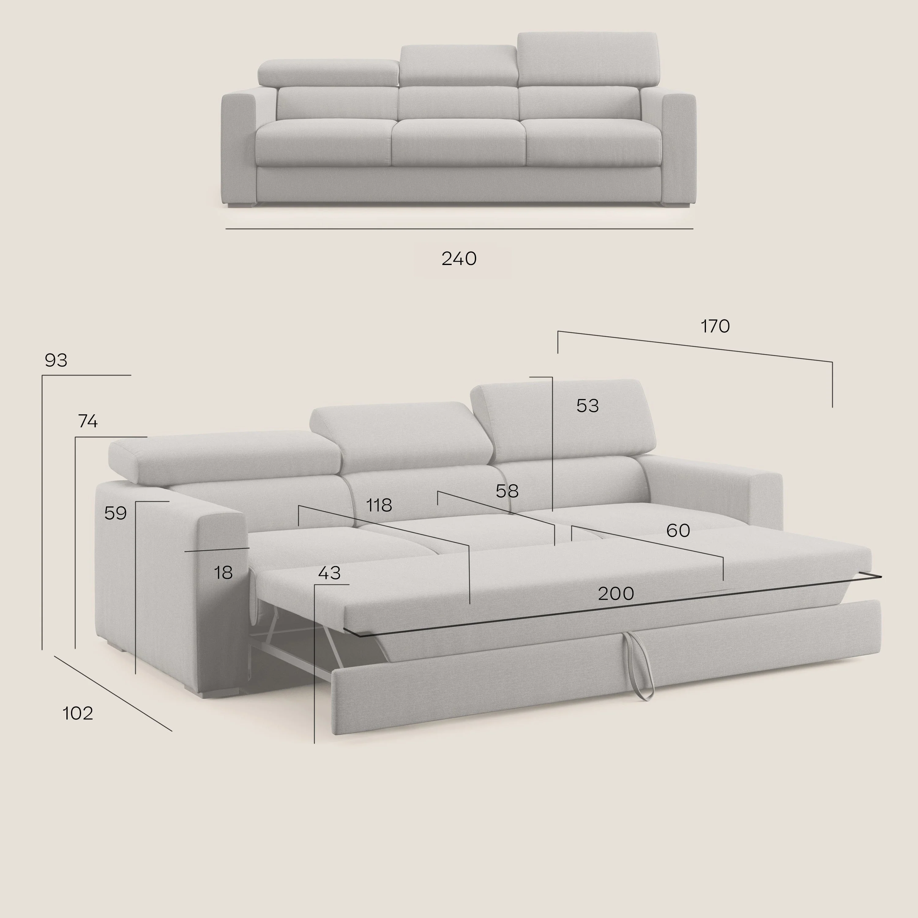 Dylan canapé avec pouf extractible à 3 assises en tissu flamme effet coton impermeabile T19 orange - Image 10