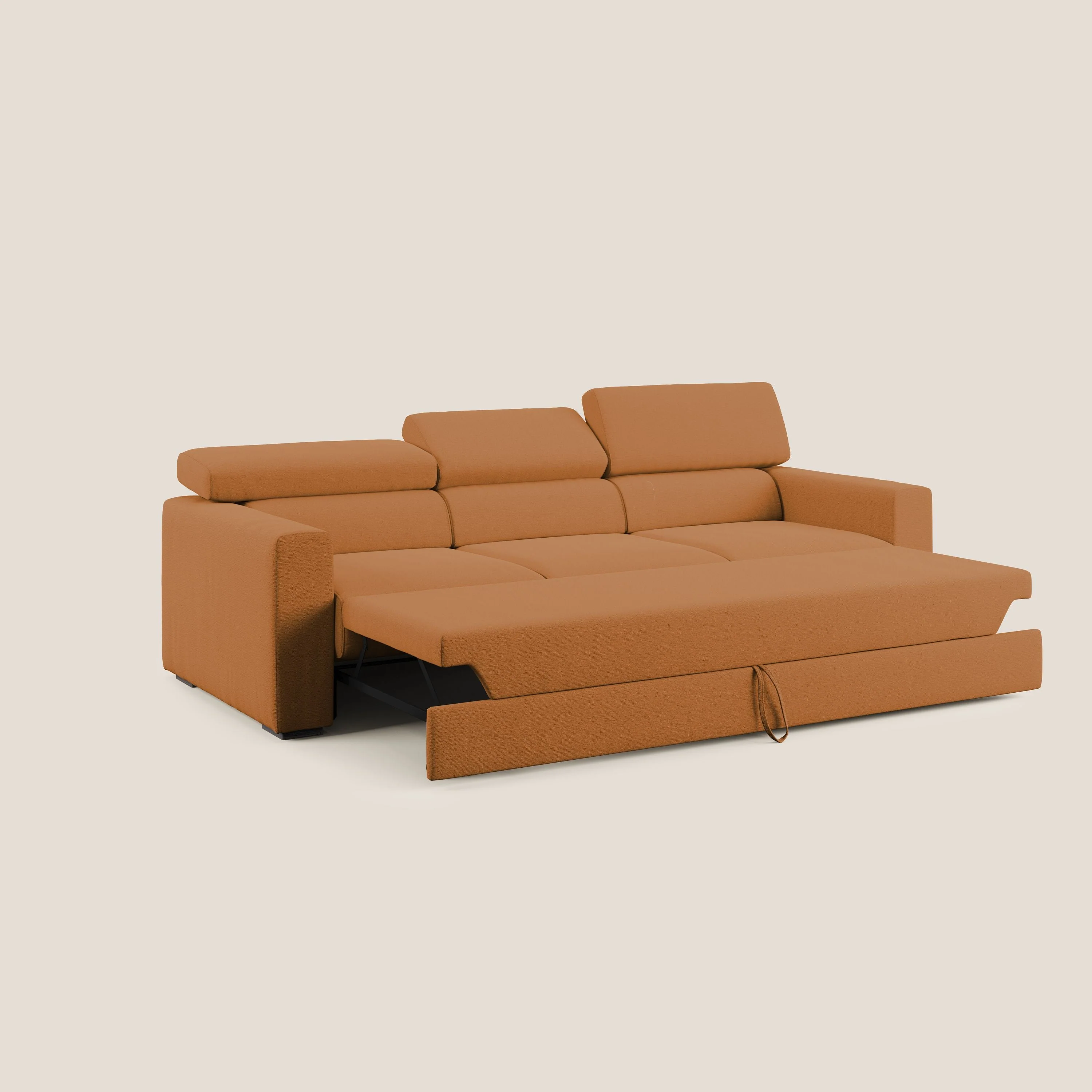 Dylan canapé avec pouf extractible à 3 assises en tissu flamme effet coton impermeabile T19 orange - Image 2