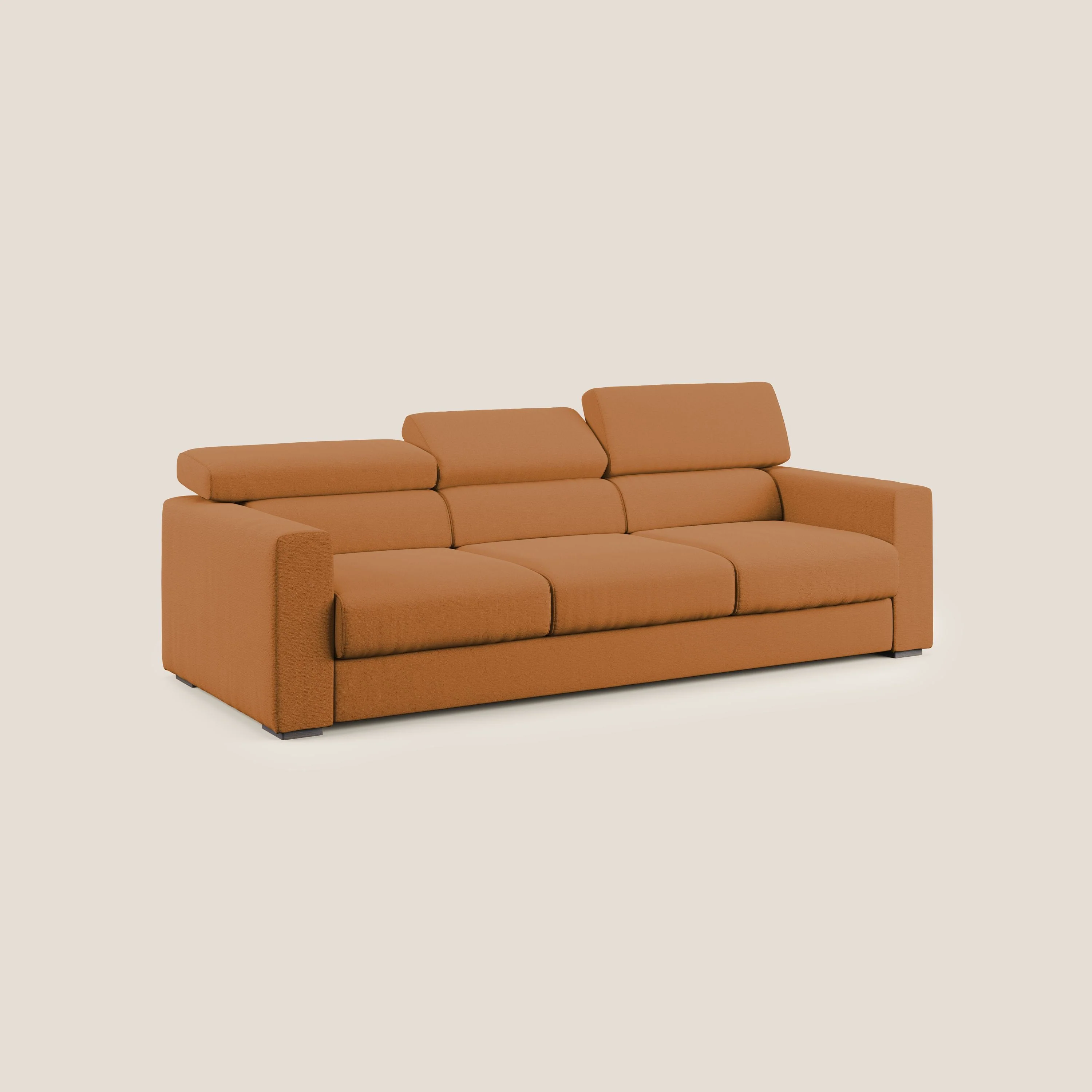 Dylan canapé avec pouf extractible à 3 assises en tissu flamme effet coton impermeabile T19 orange - Image 3