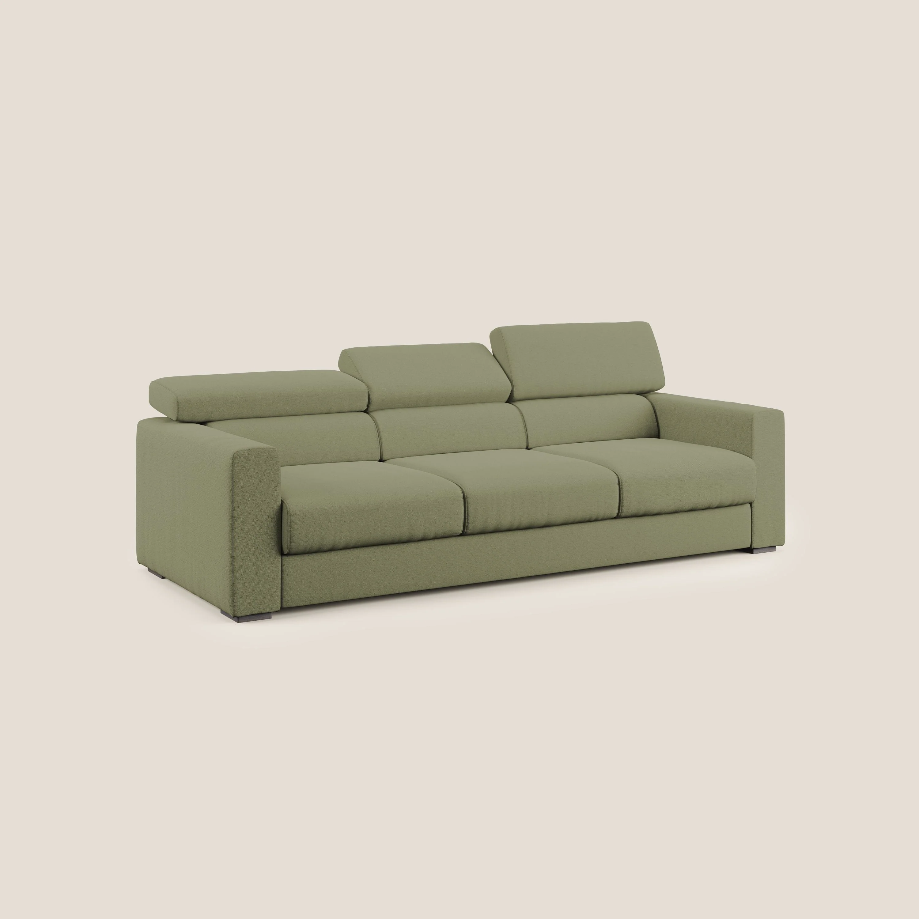 Dylan canapé avec pouf extractible à 3 assises en tissu flamme effet coton impermeabile T19 vert - Image 3