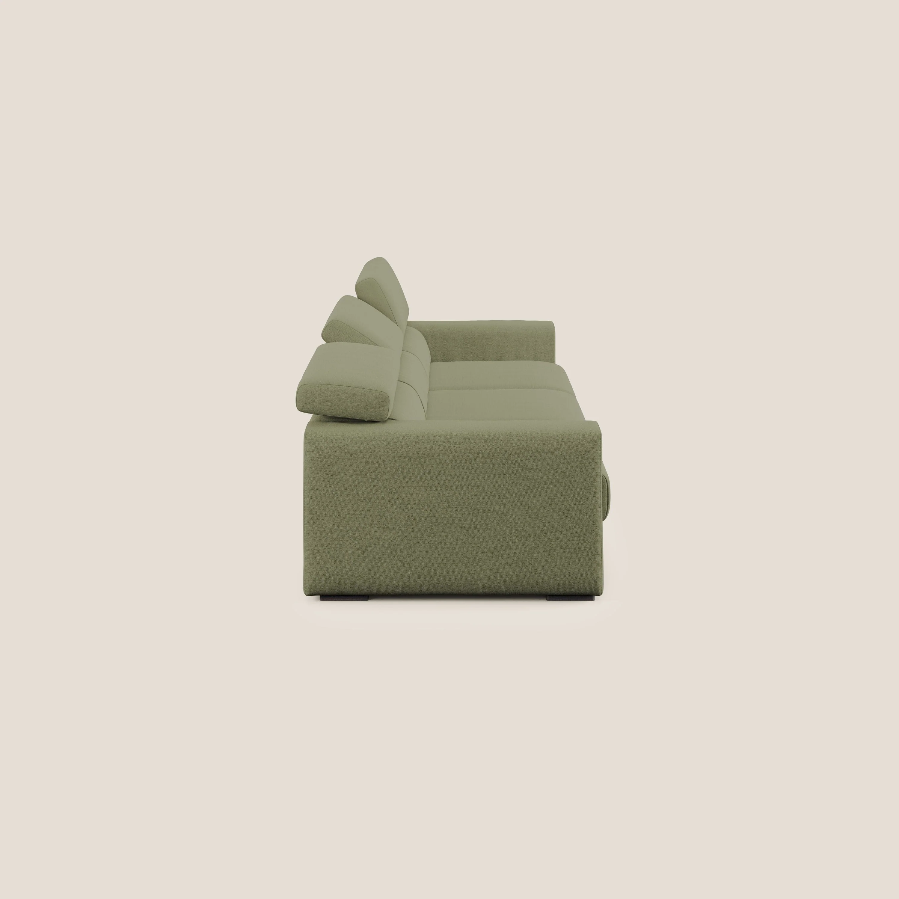 Dylan canapé avec pouf extractible à 3 assises en tissu flamme effet coton impermeabile T19 vert - Image 4