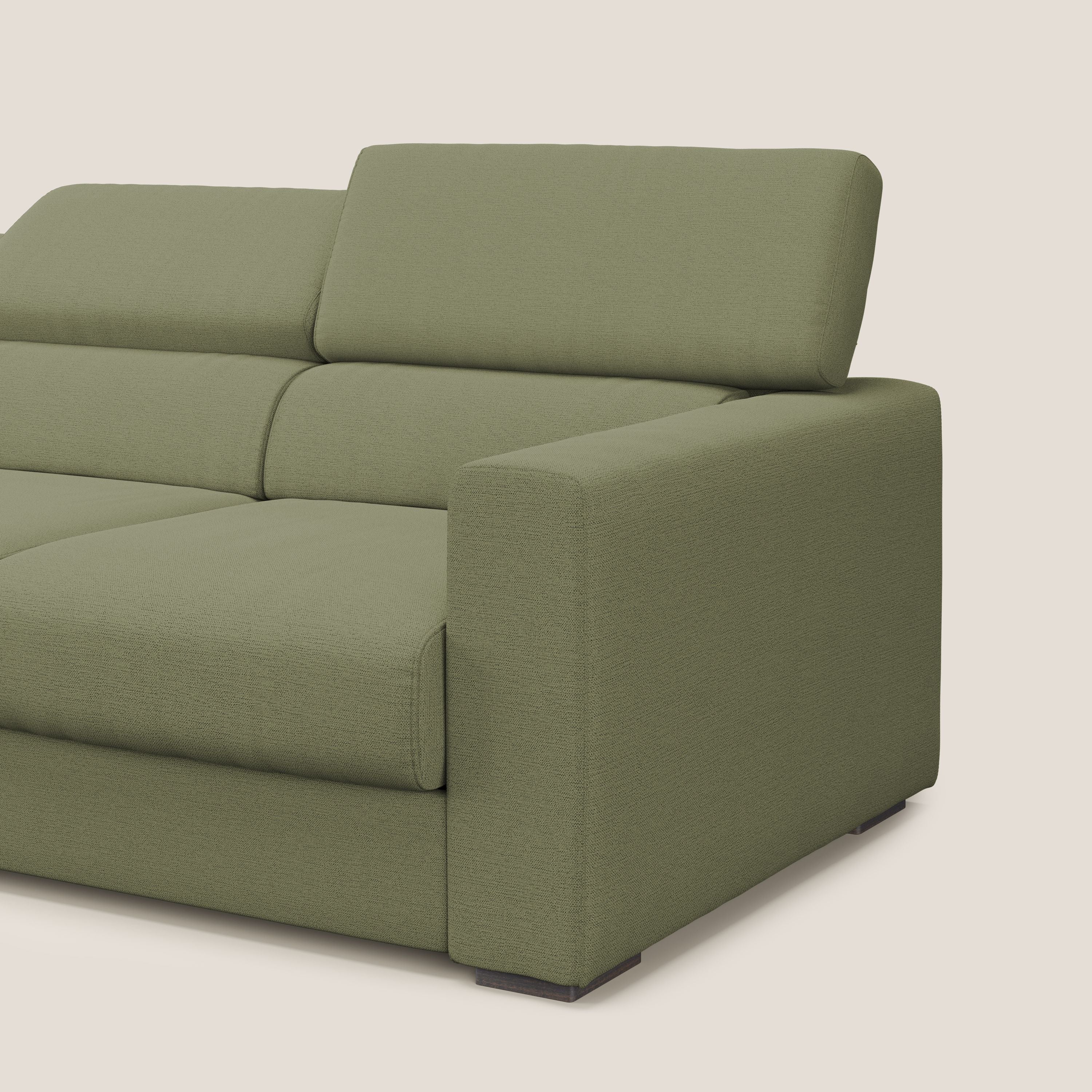 Dylan canapé avec pouf extractible à 3 assises en tissu flamme effet coton impermeabile T19 vert - Image 8