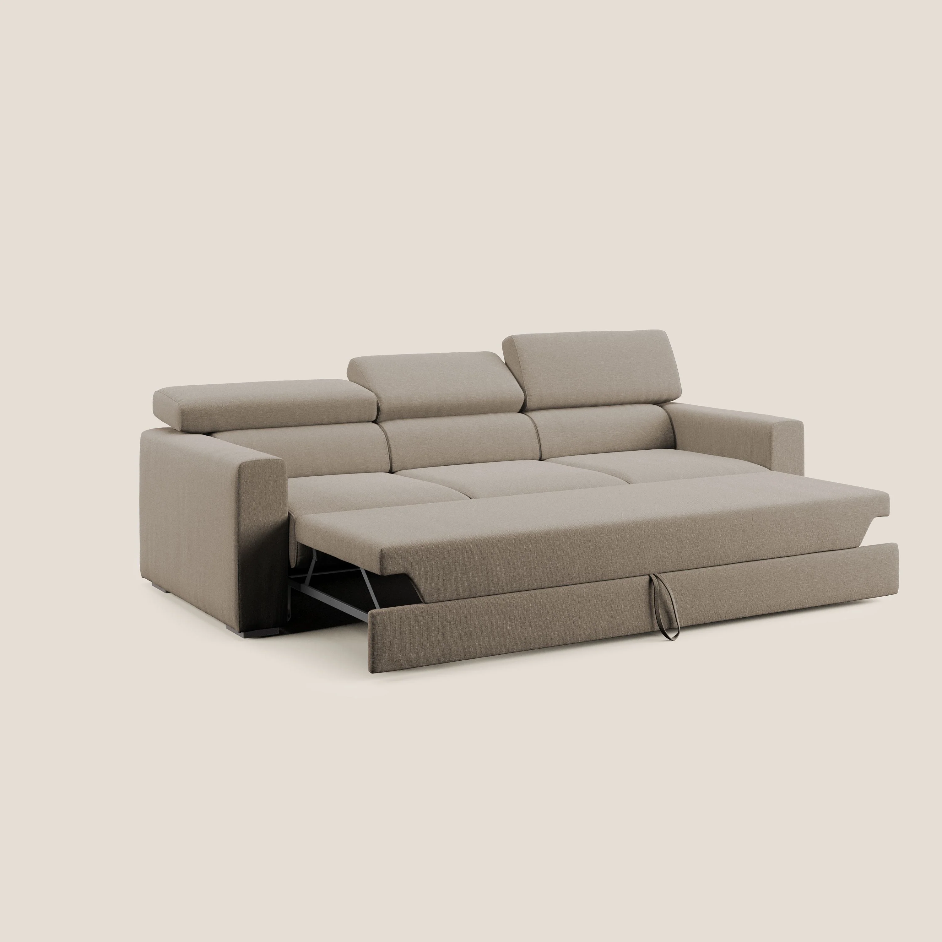 Dylan canapé avec pouf extractible à 3 assises en tissu effet coton imperméable T13 beige - Image 2