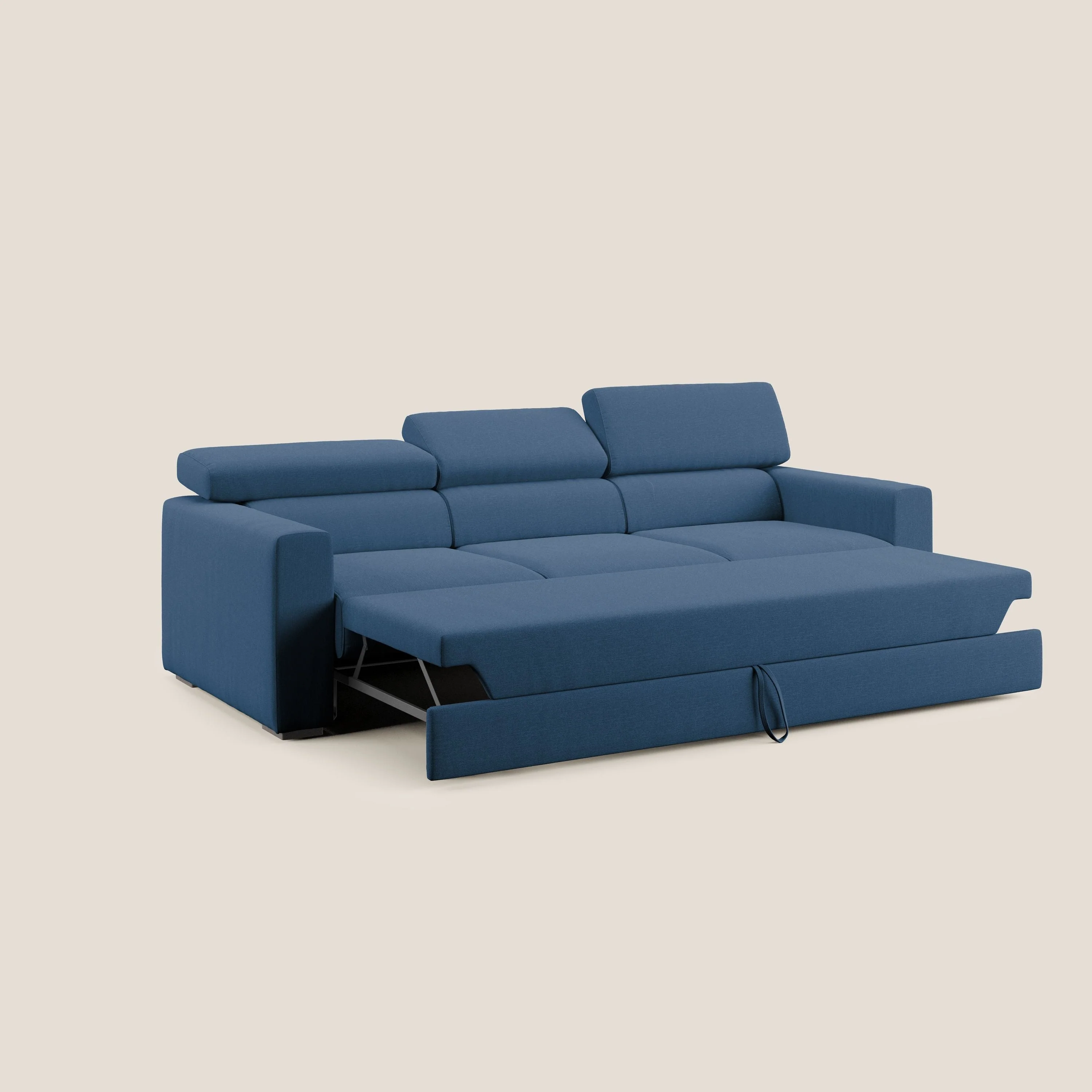 Dylan canapé avec pouf extractible à 3 assises en tissu effet coton imperméable T13 bleu - Image 2