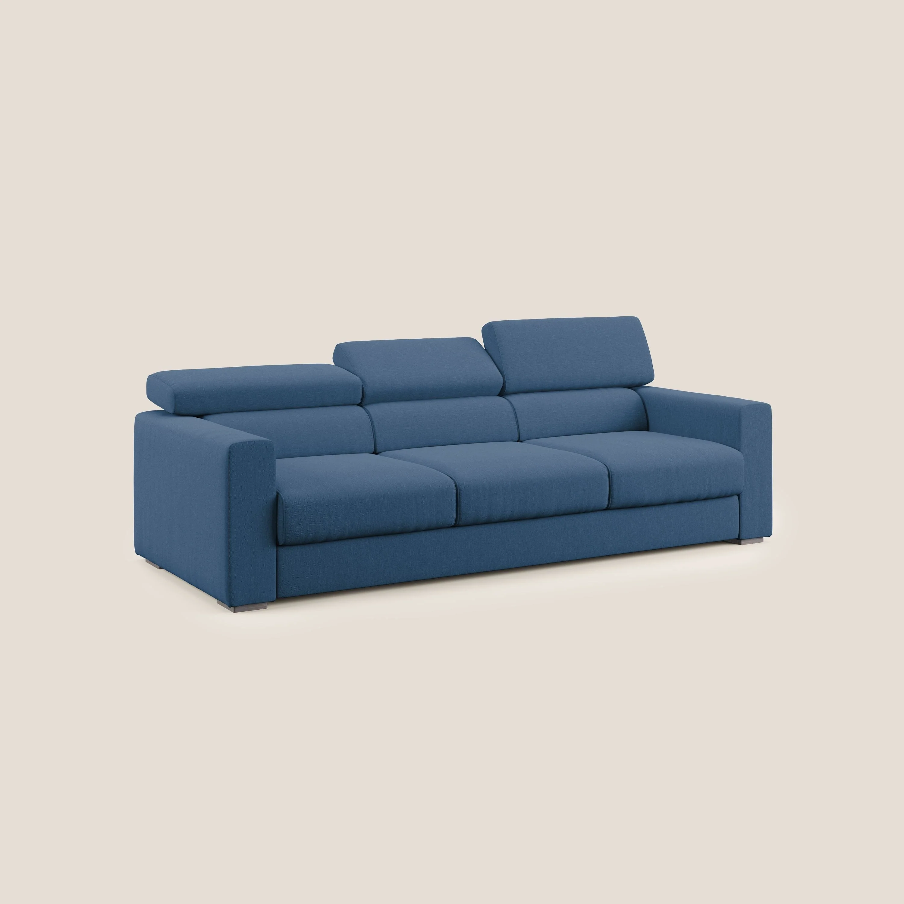 Dylan canapé avec pouf extractible à 3 assises en tissu effet coton imperméable T13 bleu - Image 3