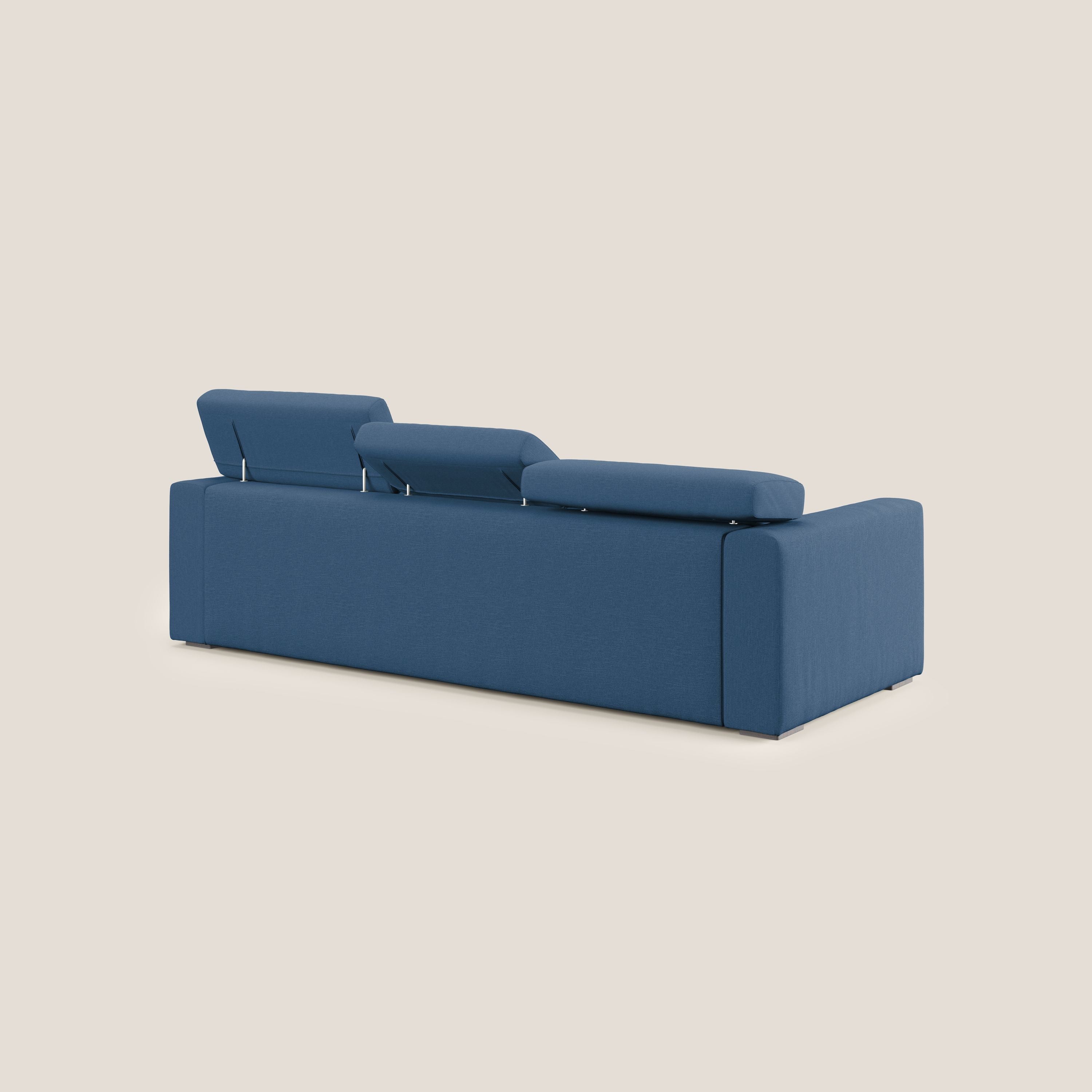 Dylan canapé avec pouf extractible à 3 assises en tissu effet coton imperméable T13 bleu - Image 5