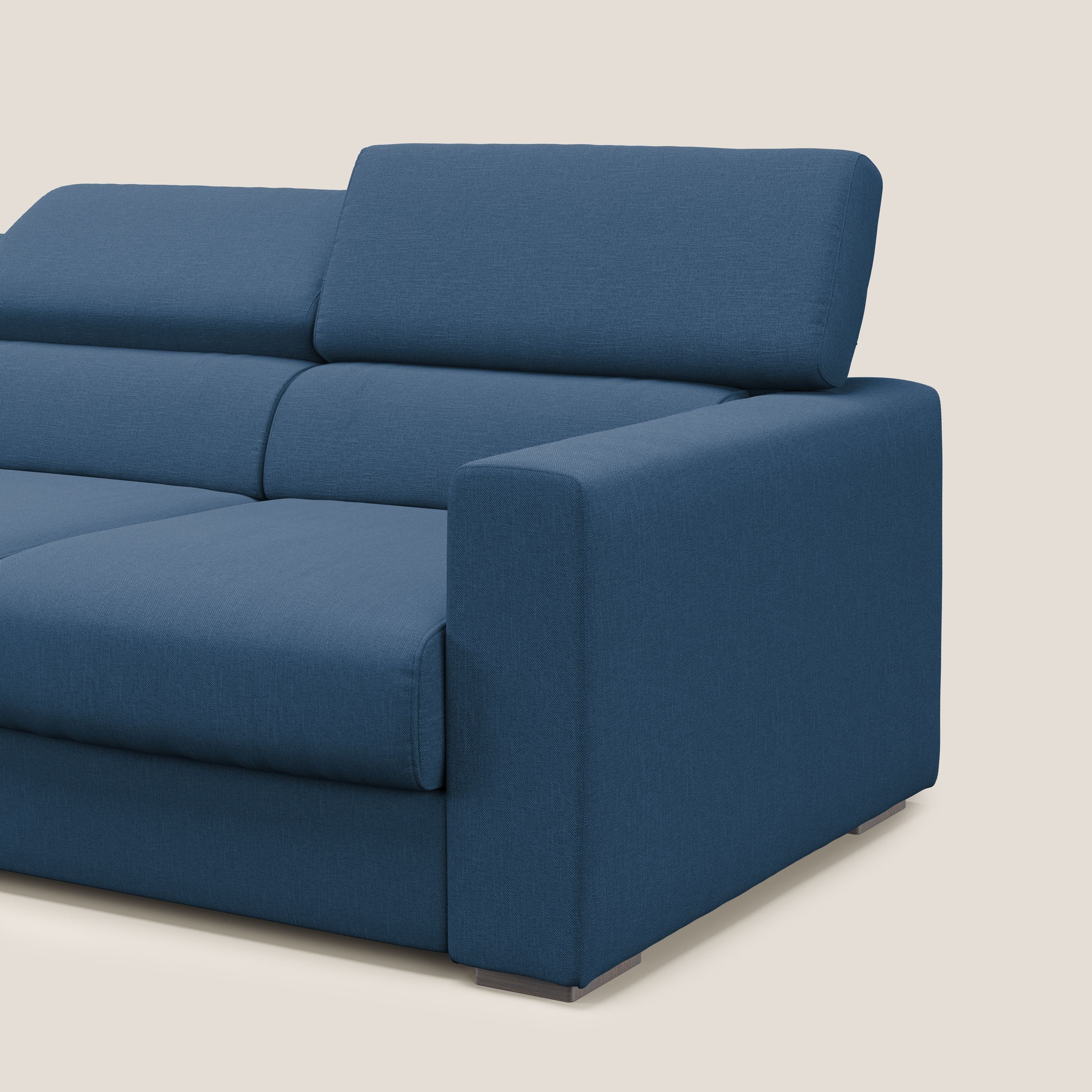Dylan canapé avec pouf extractible à 3 assises en tissu effet coton imperméable T13 bleu - Image 9
