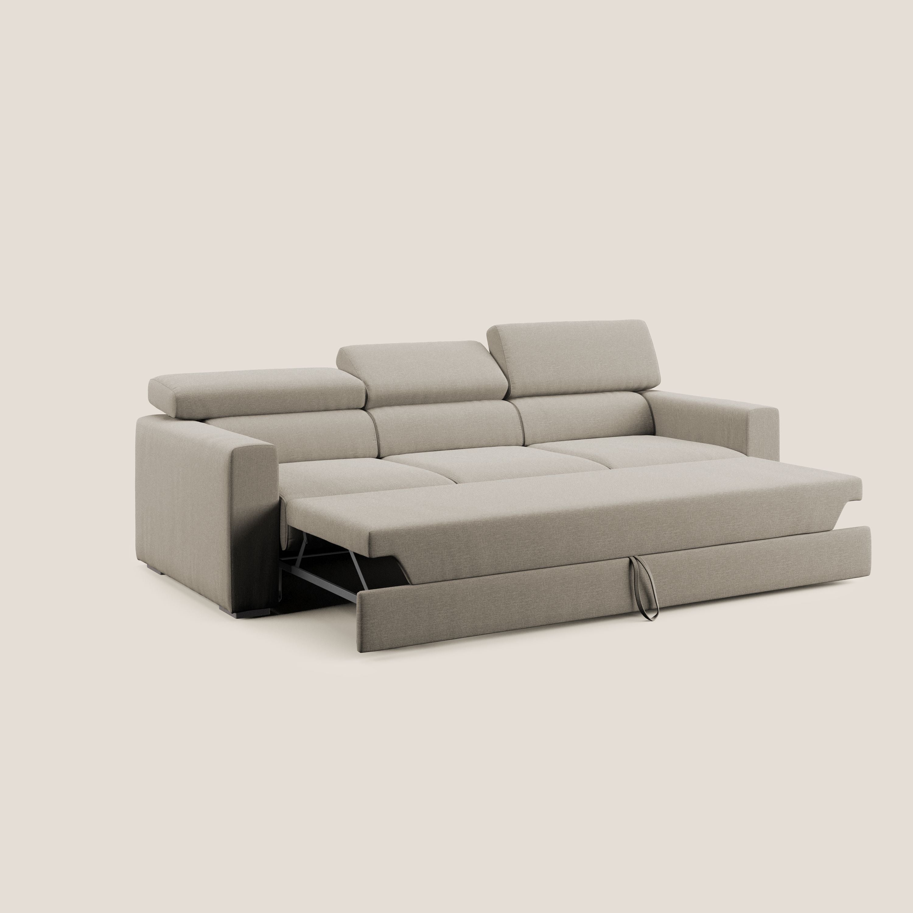 Dylan canapé avec pouf extractible à 3 assises en tissu effet coton imperméable T13 crème - Image 2