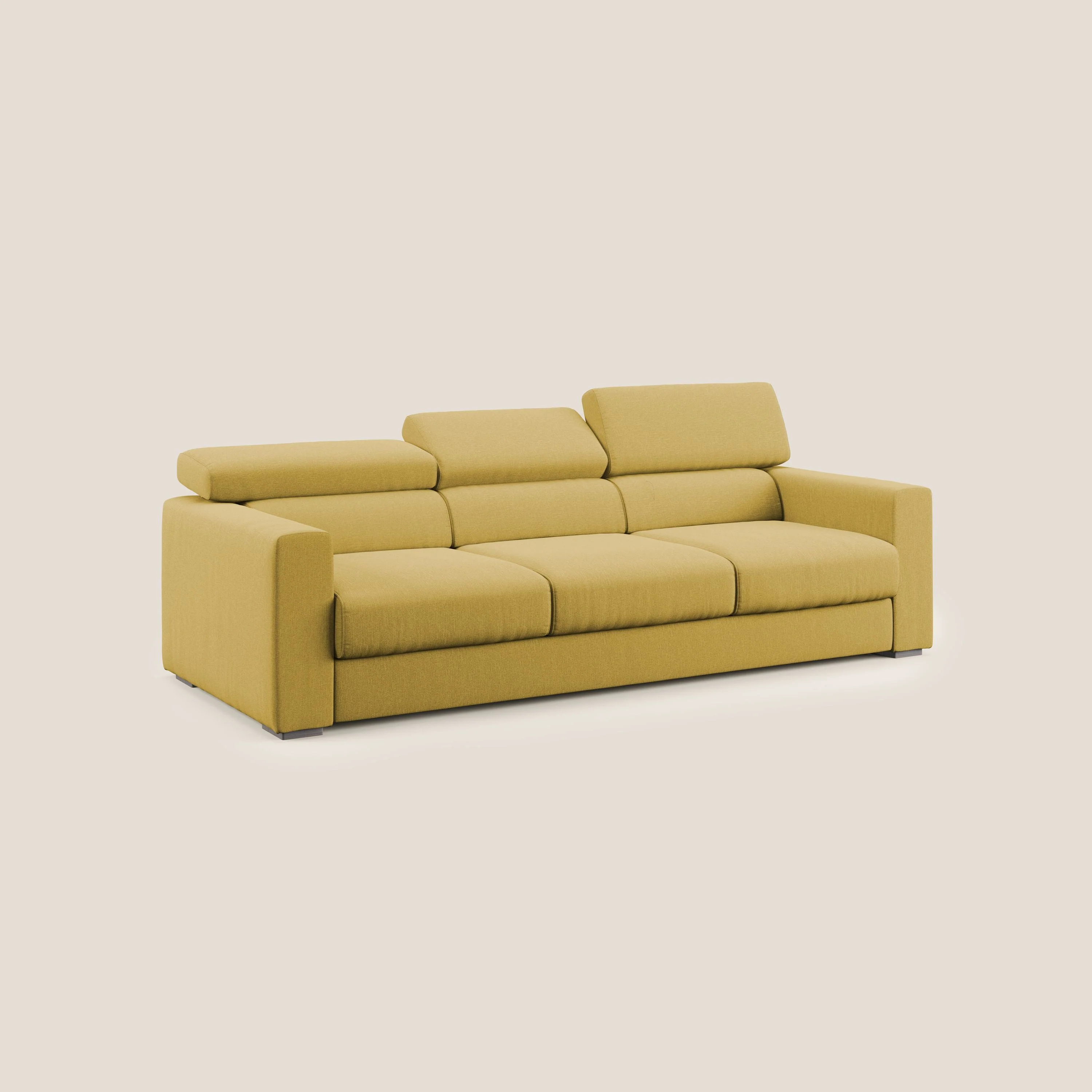 Dylan canapé avec pouf extractible à 3 assises en tissu effet coton imperméable T13 jaune - Image 3