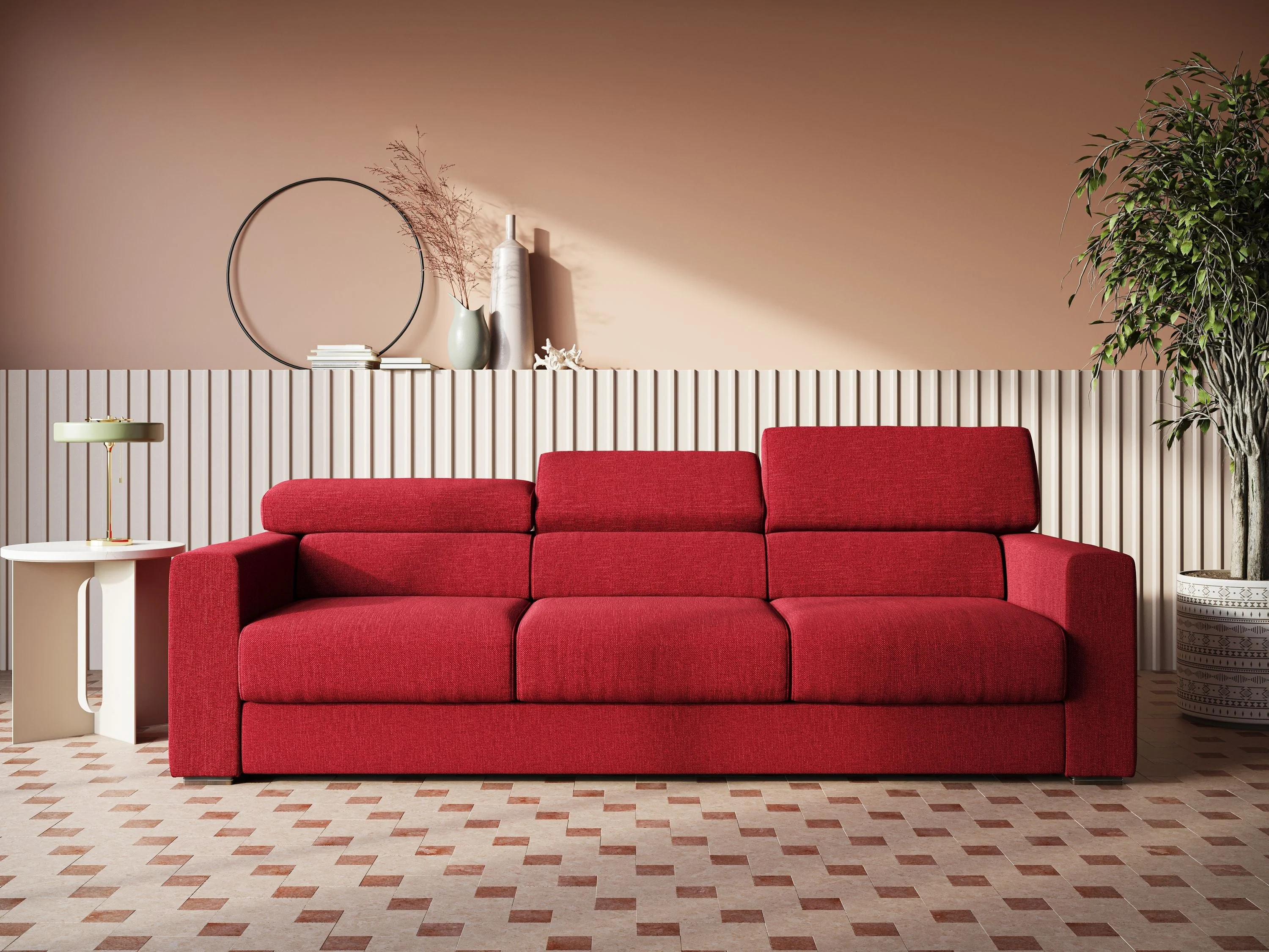 Dylan canapé avec pouf extractible à 3 assises en tissu effet coton imperméable T13 rouge - Image 3