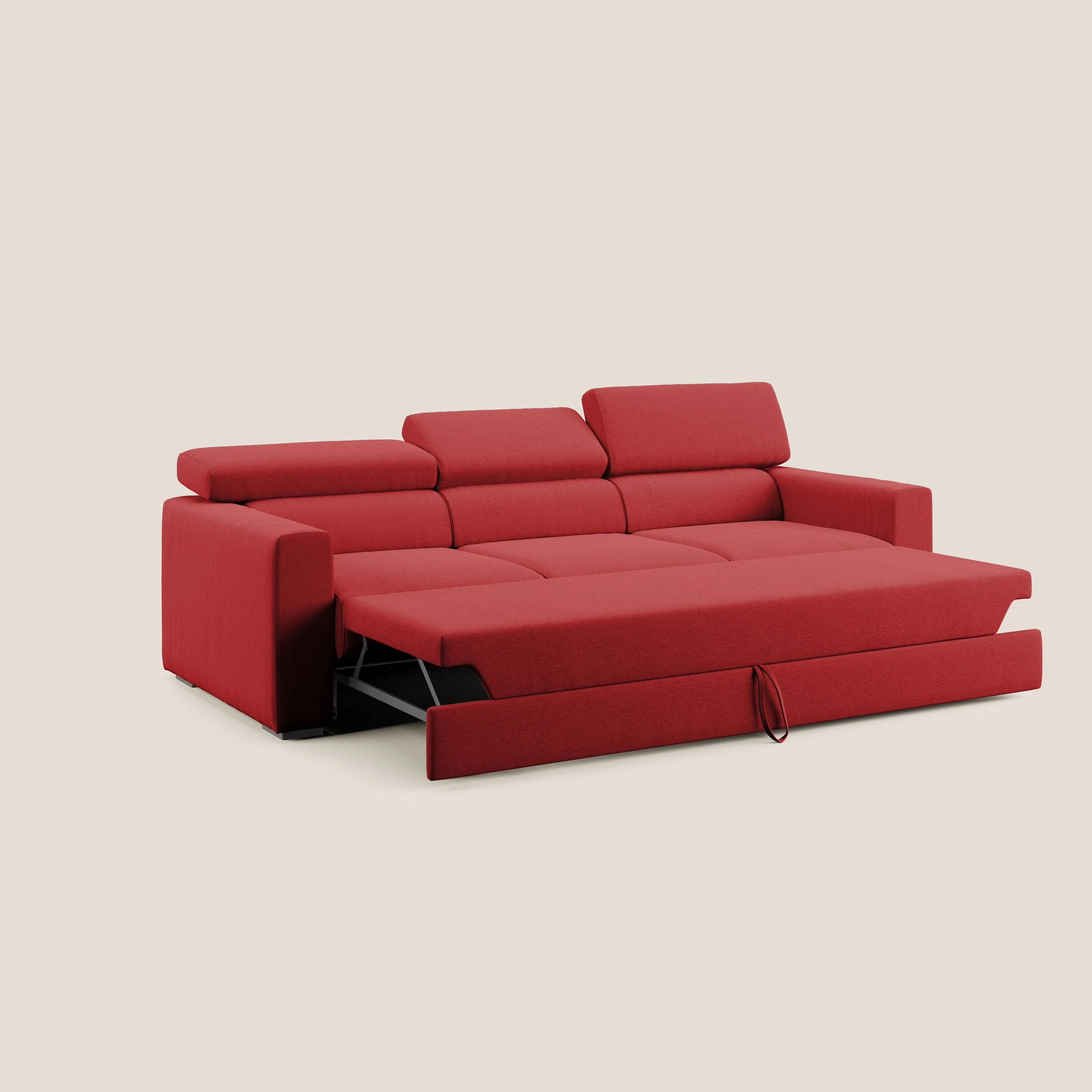 Dylan canapé avec pouf extractible à 3 assises en tissu effet coton imperméable T13 rouge - Image 4